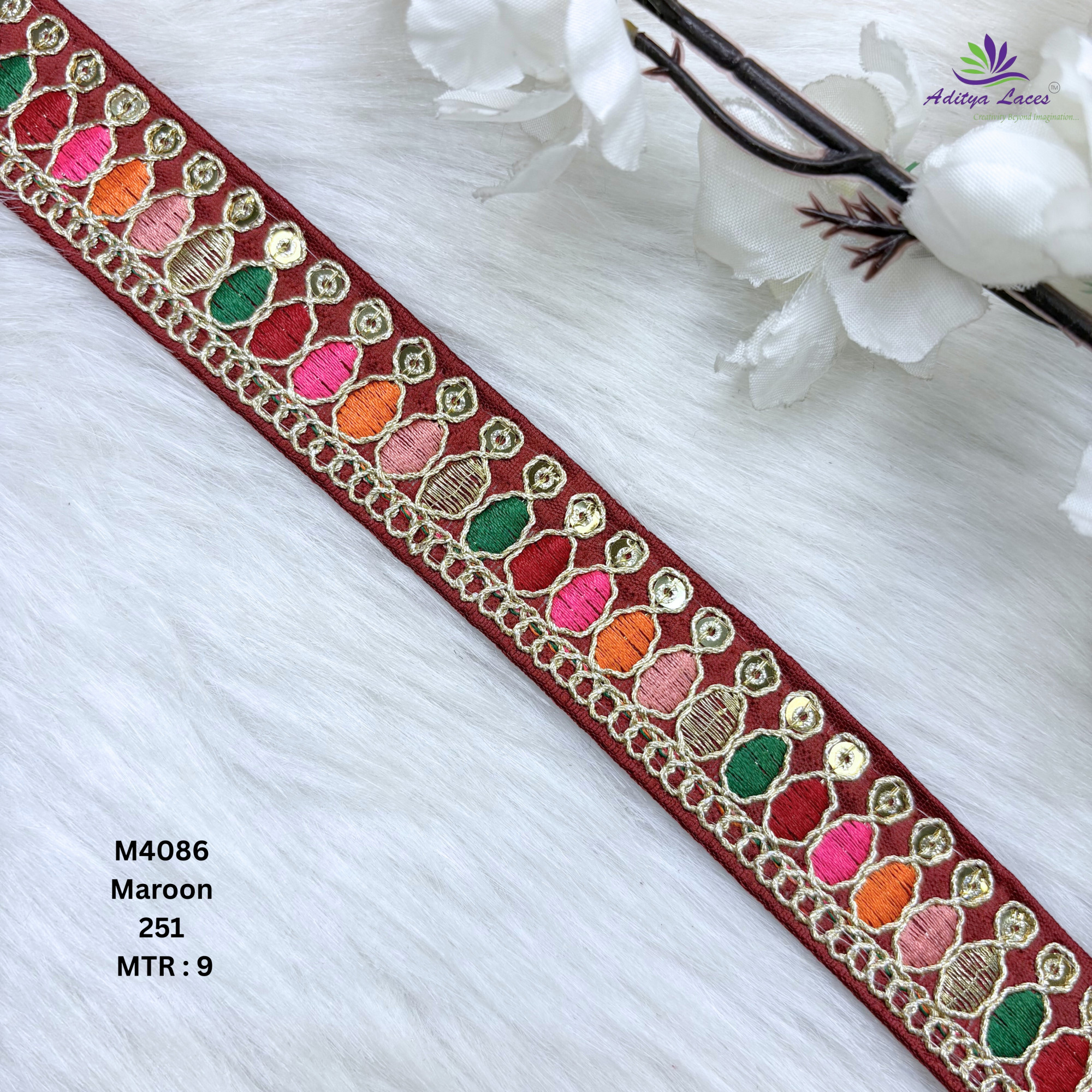 Premium Multicolor Malbari Embroidery Lace Trim Designer Saree Border Bridal Beads Lace