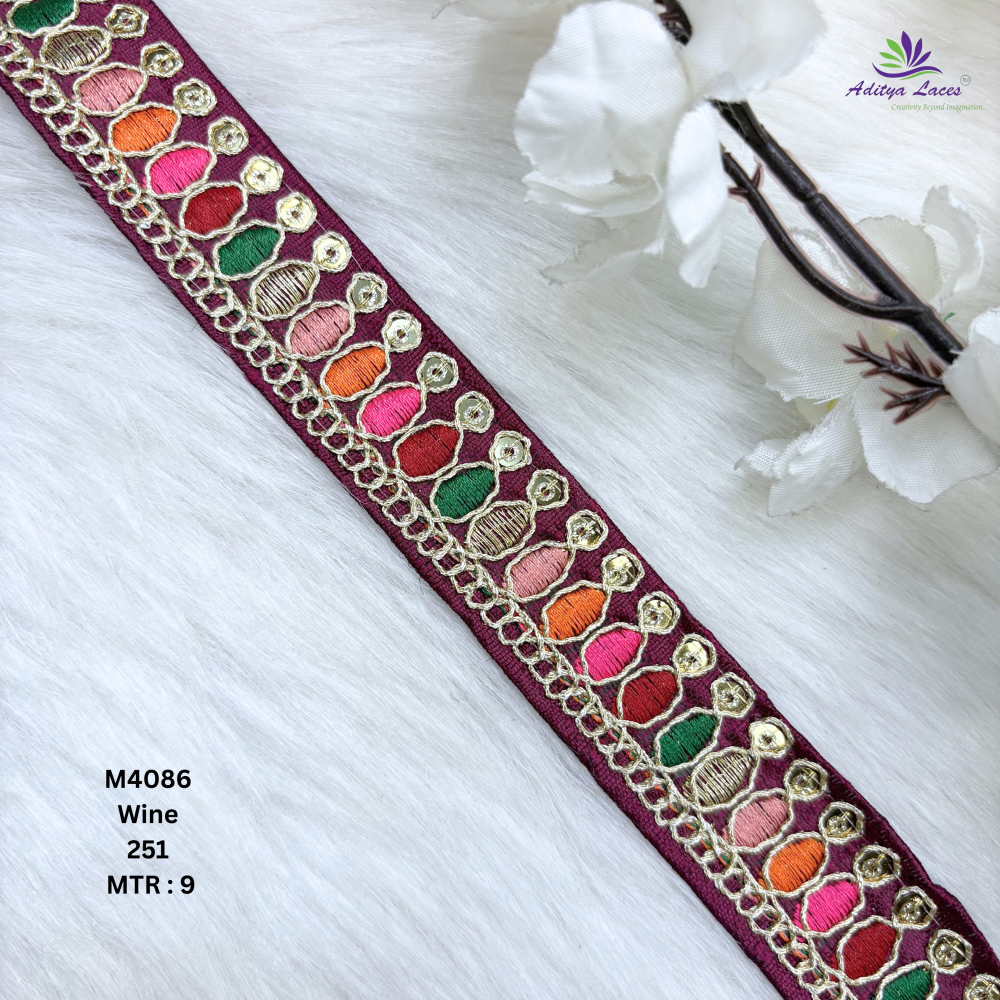 Premium Multicolor Malbari Embroidery Lace Trim Designer Saree Border Bridal Beads Lace
