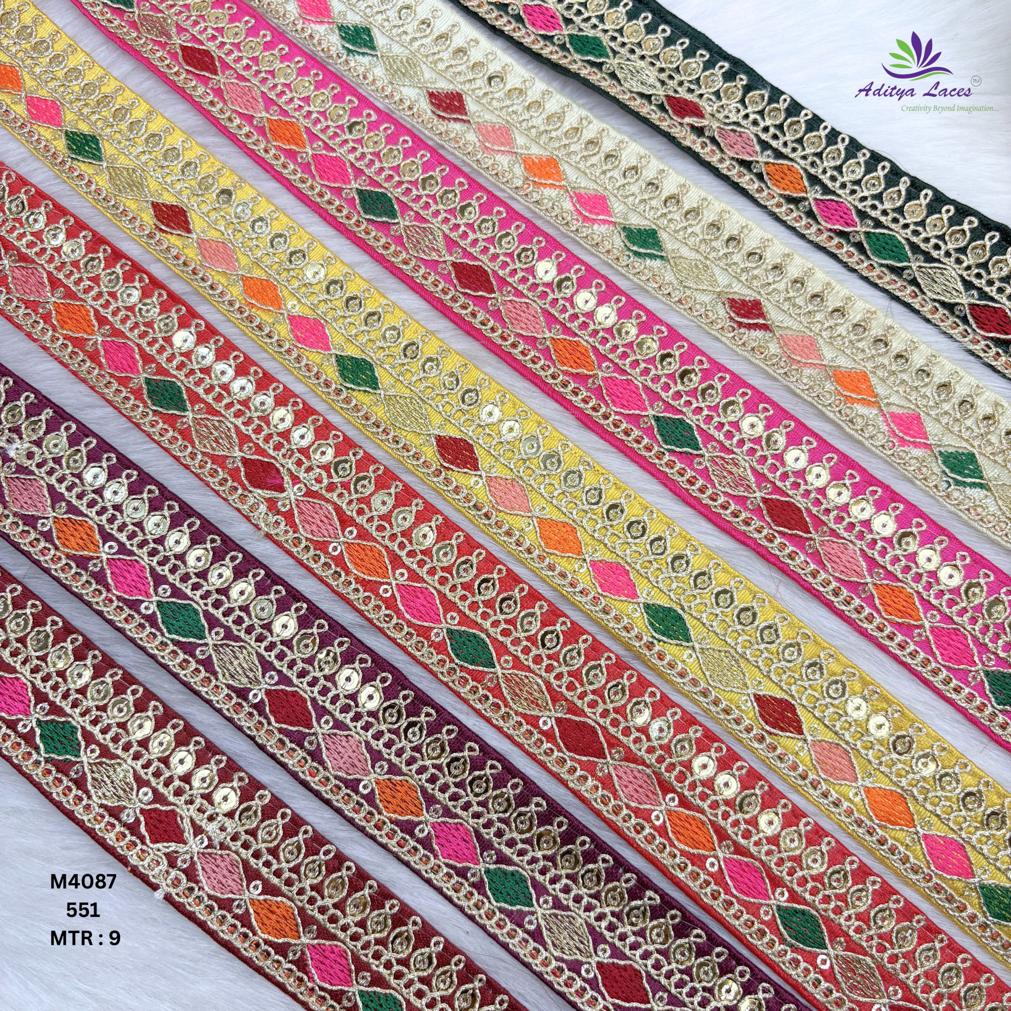 Malbari Multicolor Embroidery Lace Trim Designer Saree Border Bridal Decorative Lace Wholesale Supplier