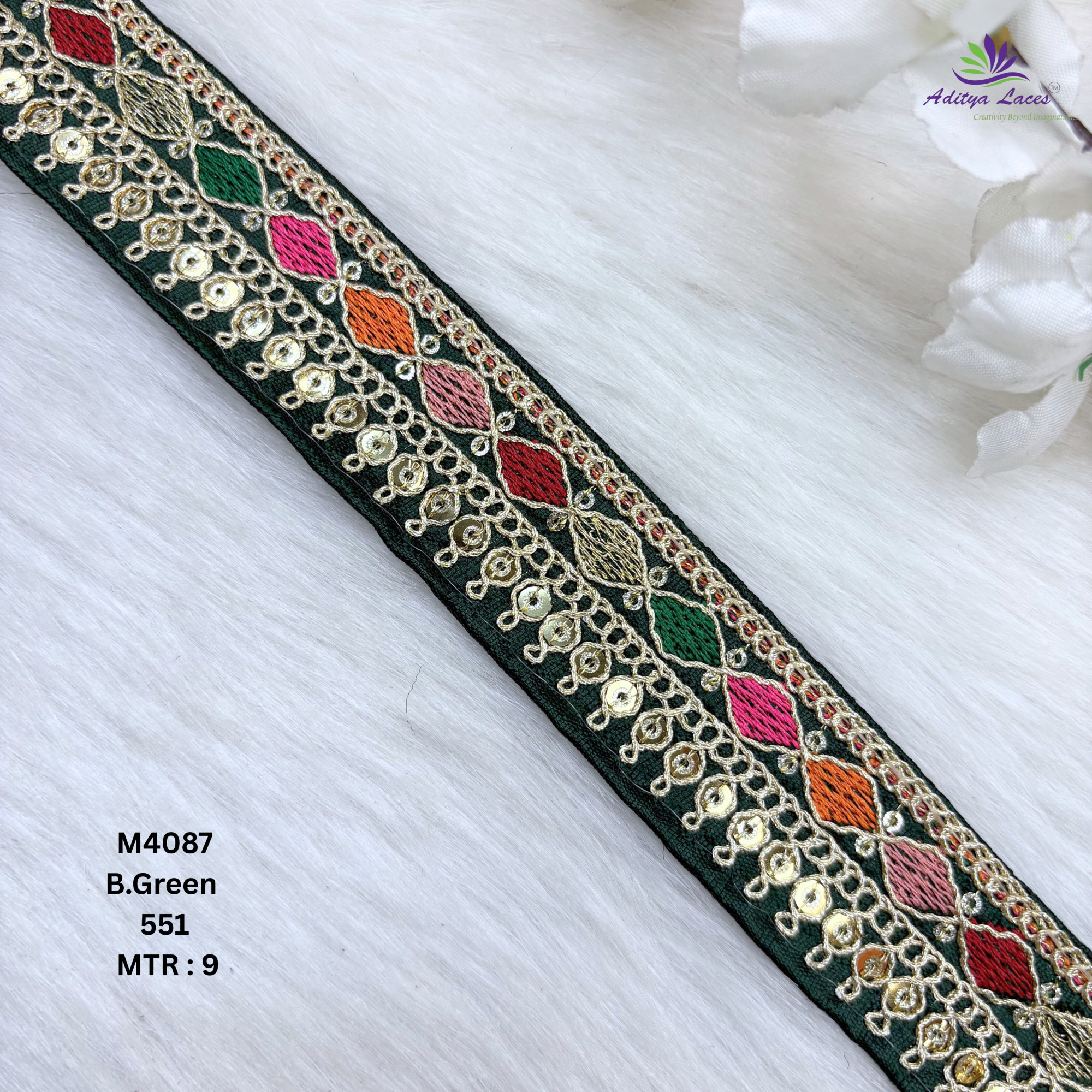Malbari Multicolor Embroidery Lace Trim Designer Saree Border Bridal Decorative Lace Wholesale Supplier