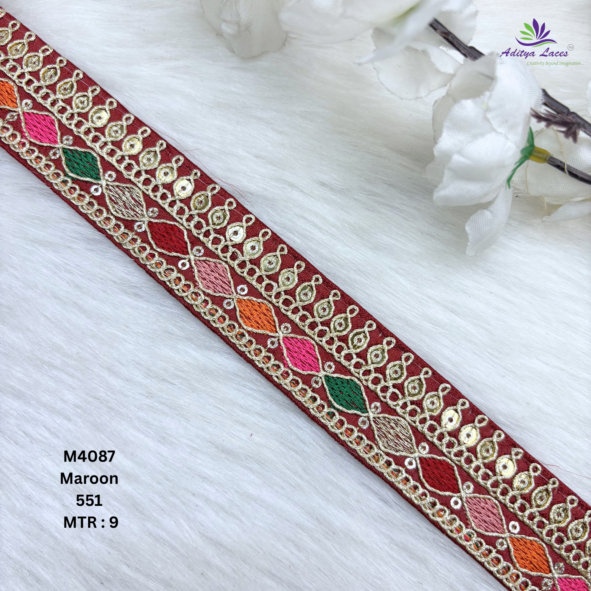 Malbari Multicolor Embroidery Lace Trim Designer Saree Border Bridal Decorative Lace Wholesale Supplier