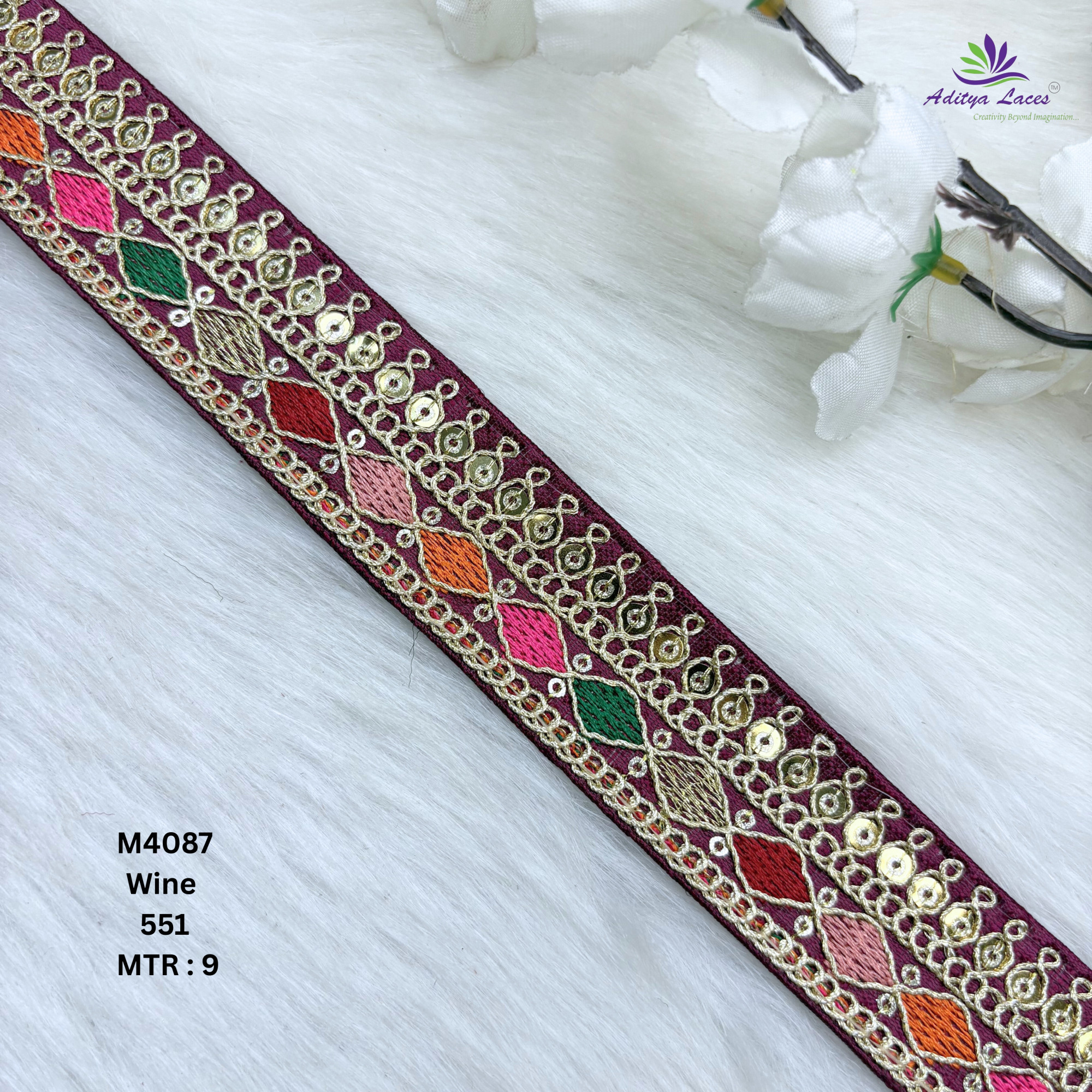 Malbari Multicolor Embroidery Lace Trim Designer Saree Border Bridal Decorative Lace Wholesale Supplier