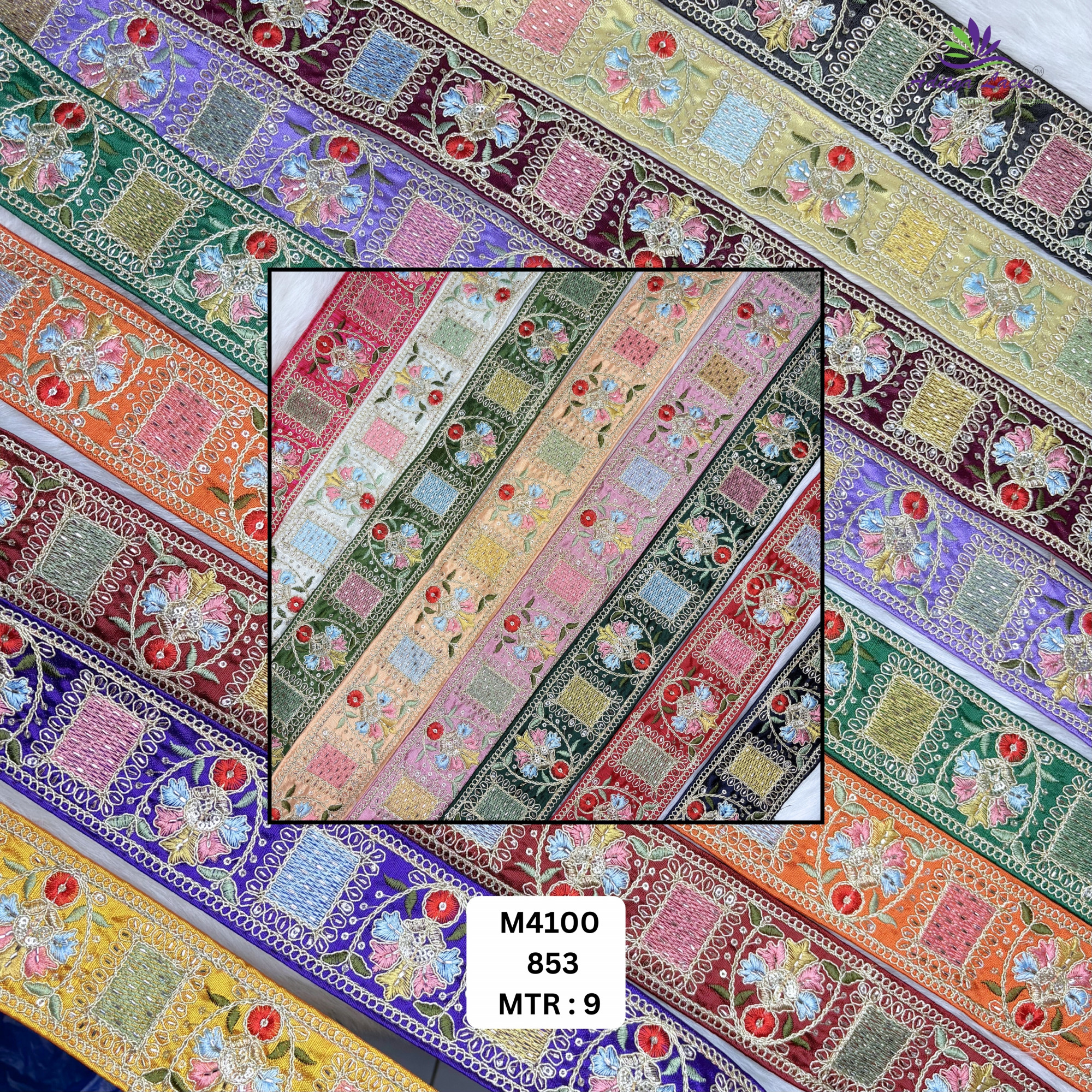 Malbari Multicolor Embroidery Lace Trim Designer Saree Border Bridal Decorative Lace Wholesale Supplier