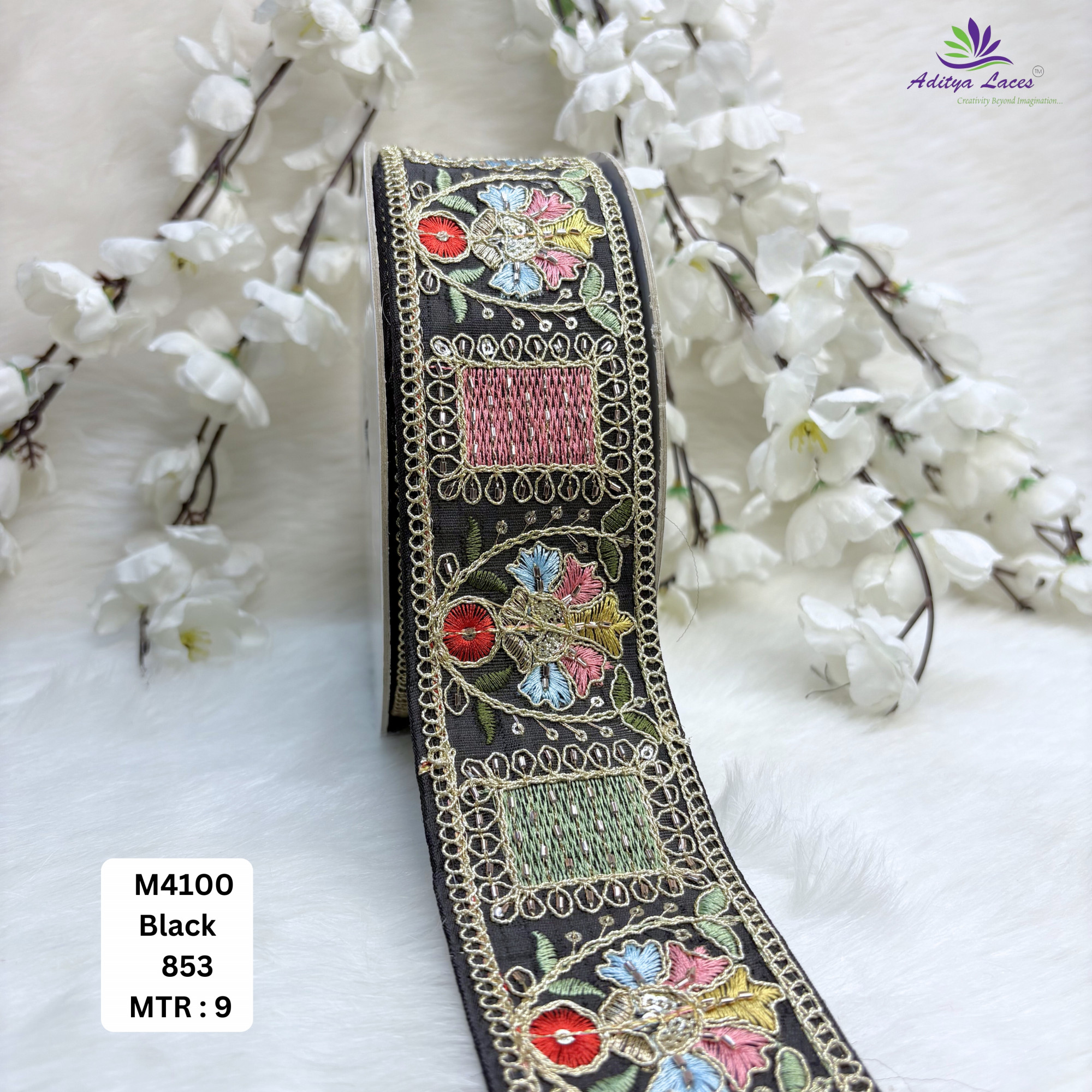 Malbari Multicolor Embroidery Lace Trim Designer Saree Border Bridal Decorative Lace Wholesale Supplier