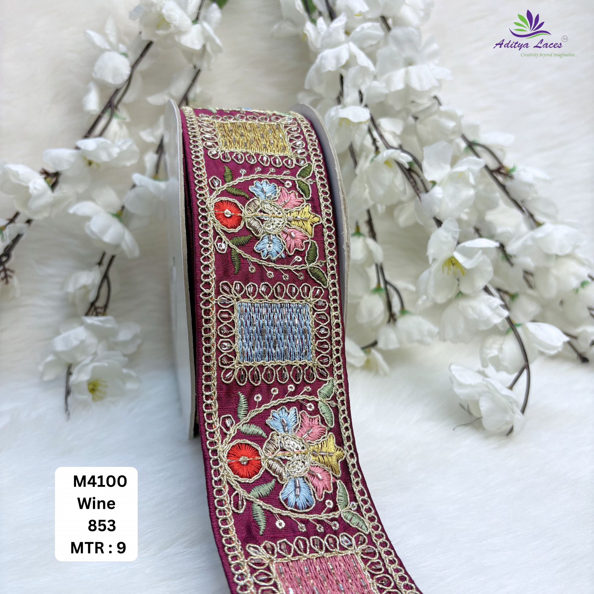 Malbari Multicolor Embroidery Lace Trim Designer Saree Border Bridal Decorative Lace Wholesale Supplier