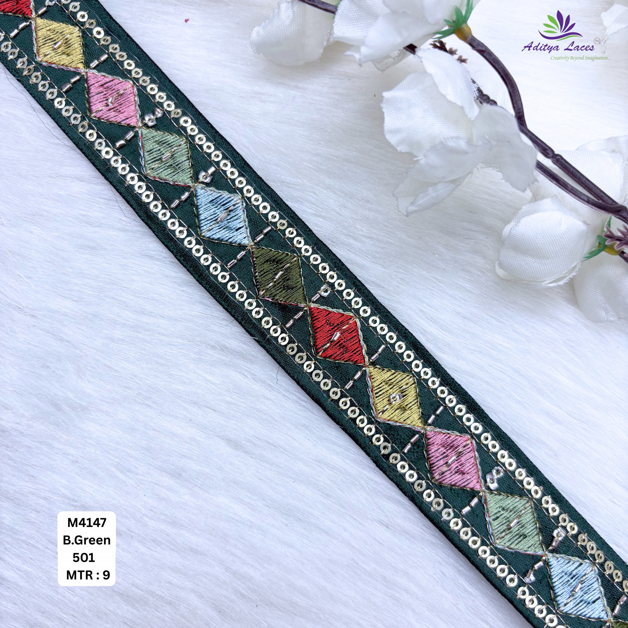 Premium Multicolor Malbari Embroidery Lace Trim Designer Saree Border Bridal Beads Lace for Ethnic Fashion
