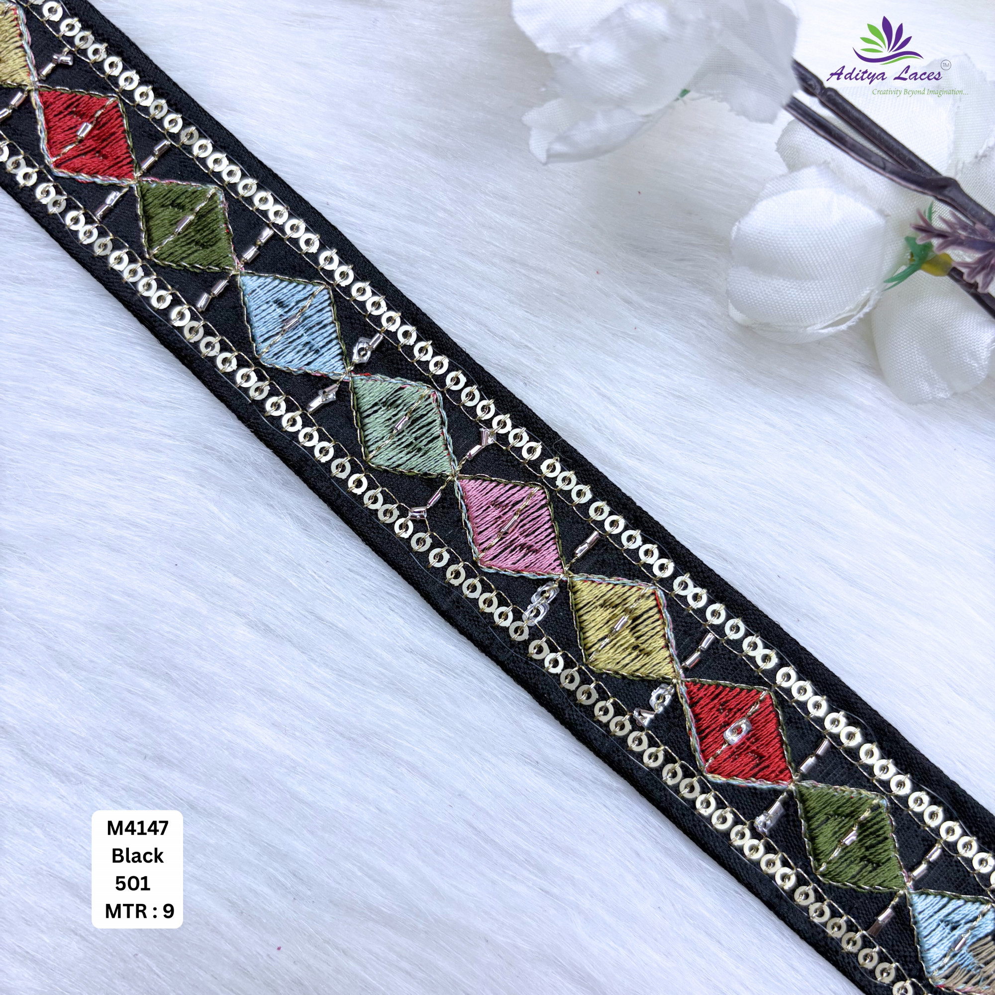Premium Multicolor Malbari Embroidery Lace Trim Designer Saree Border Bridal Beads Lace for Ethnic Fashion