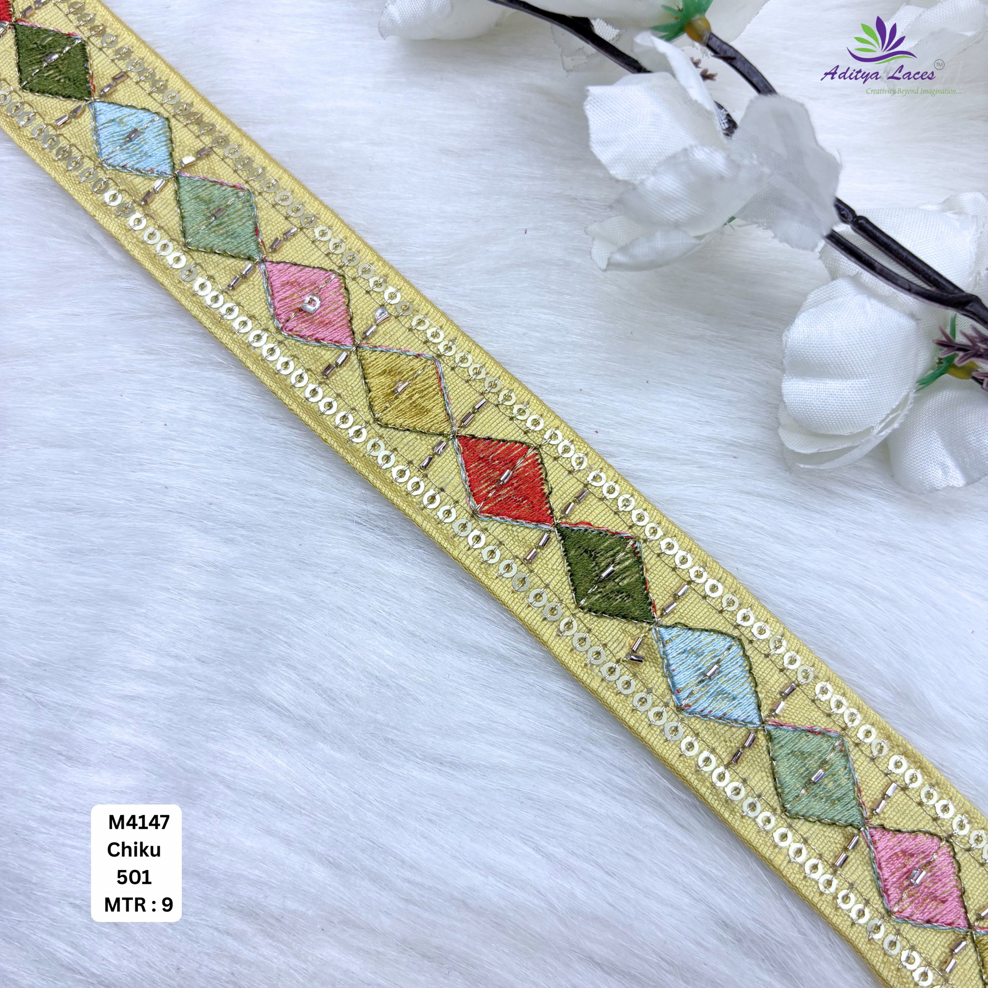 Premium Multicolor Malbari Embroidery Lace Trim Designer Saree Border Bridal Beads Lace for Ethnic Fashion