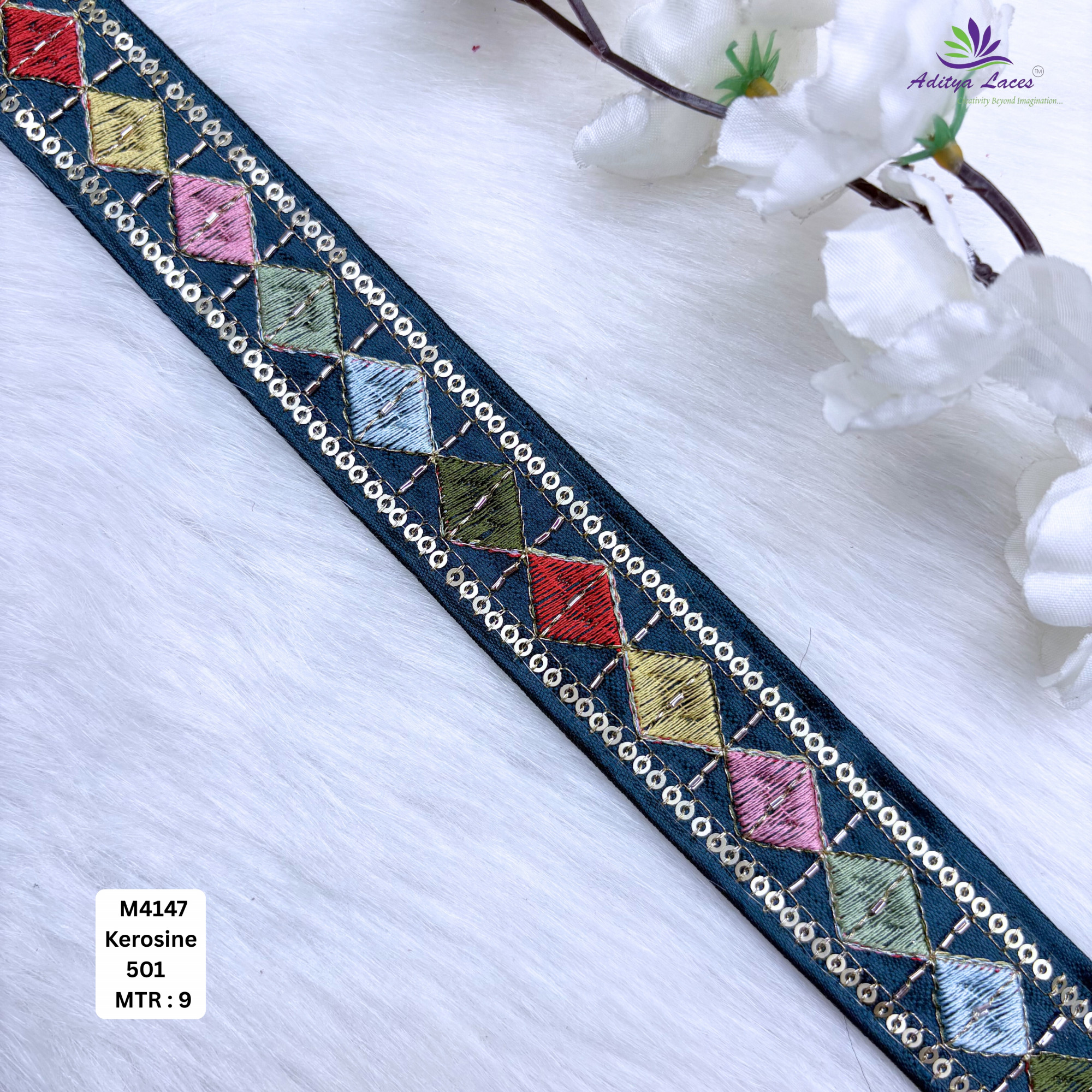 Premium Multicolor Malbari Embroidery Lace Trim Designer Saree Border Bridal Beads Lace for Ethnic Fashion