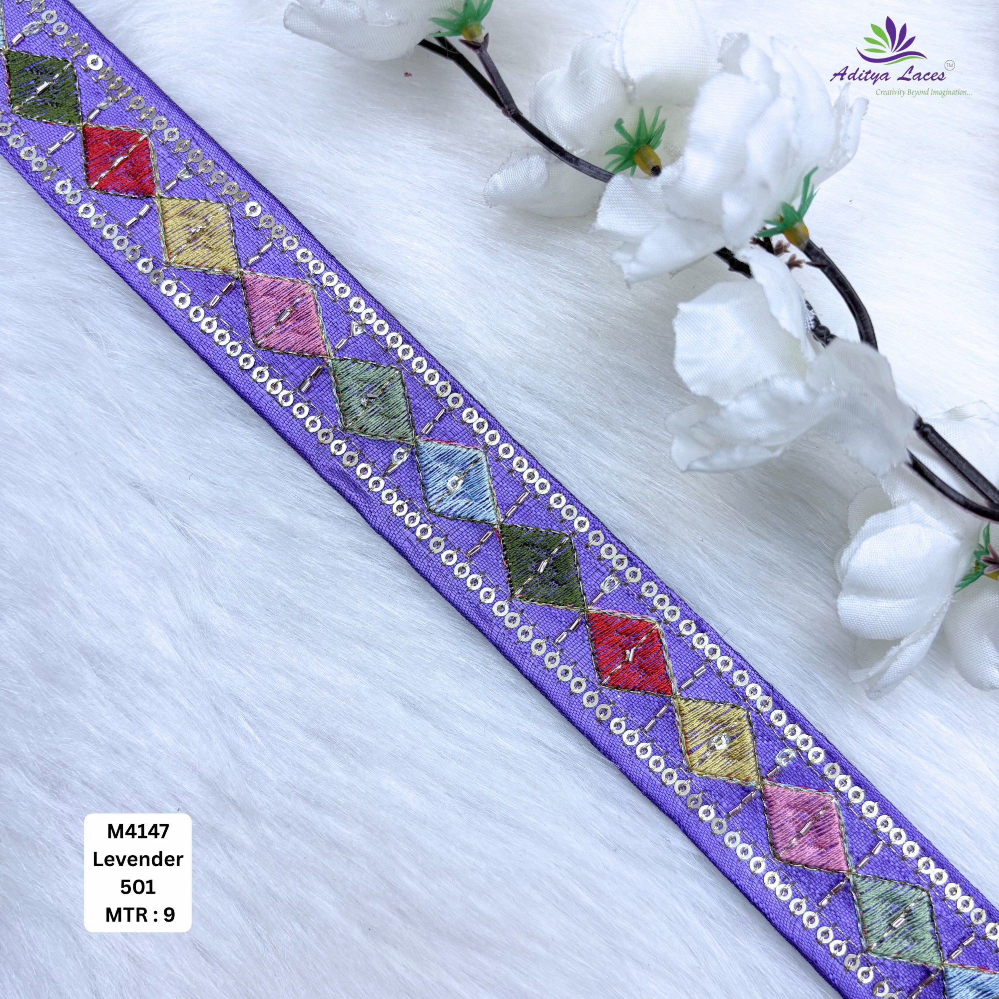 Premium Multicolor Malbari Embroidery Lace Trim Designer Saree Border Bridal Beads Lace for Ethnic Fashion