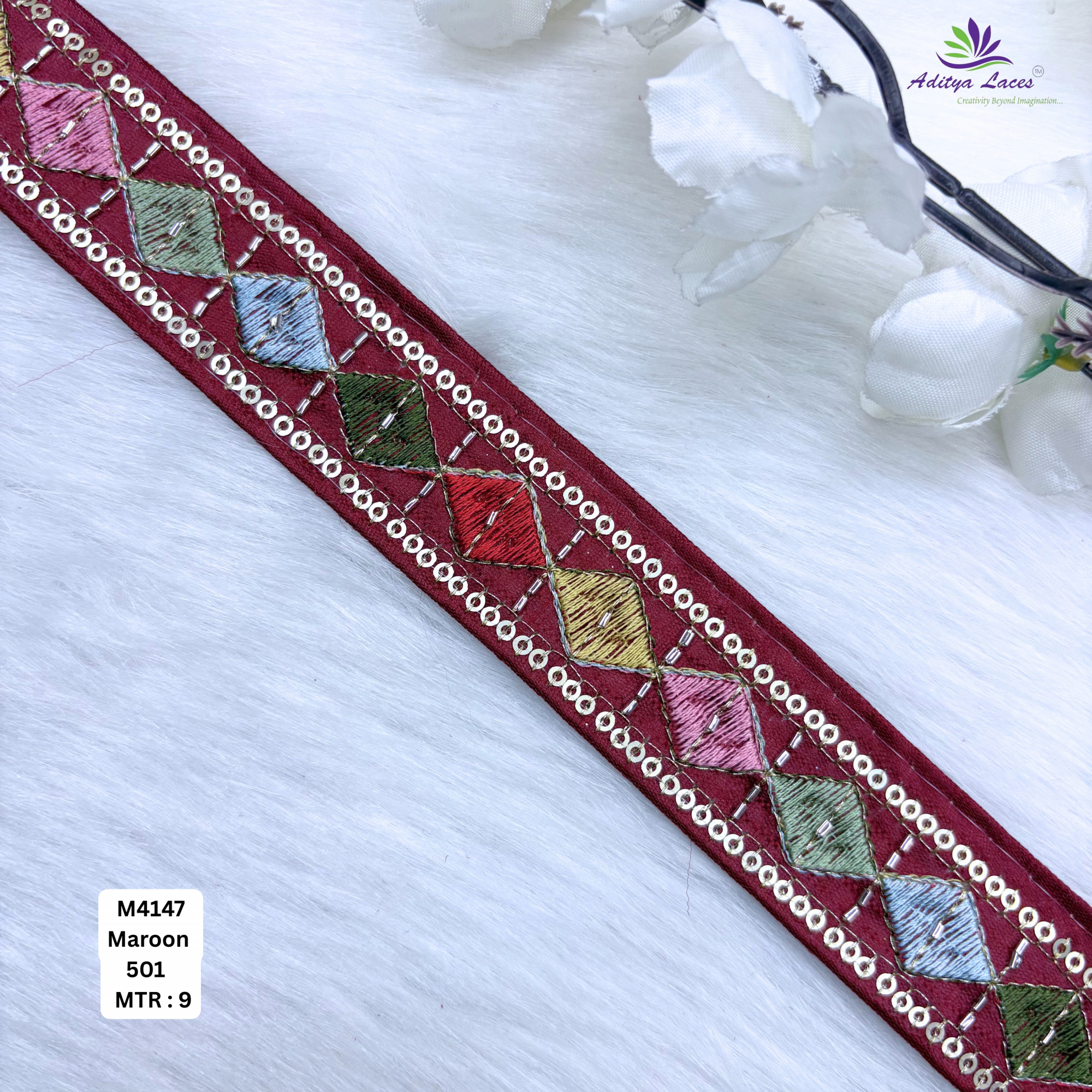 Premium Multicolor Malbari Embroidery Lace Trim Designer Saree Border Bridal Beads Lace for Ethnic Fashion