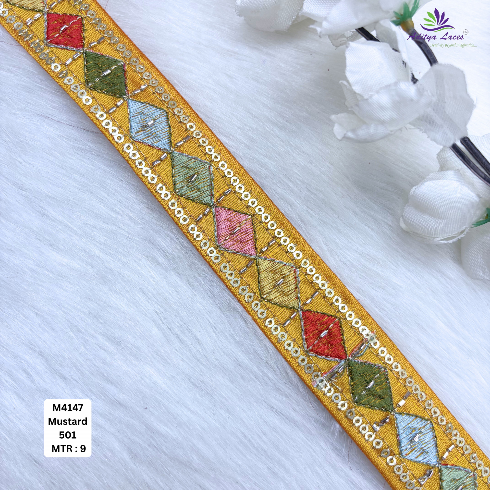 Premium Multicolor Malbari Embroidery Lace Trim Designer Saree Border Bridal Beads Lace for Ethnic Fashion