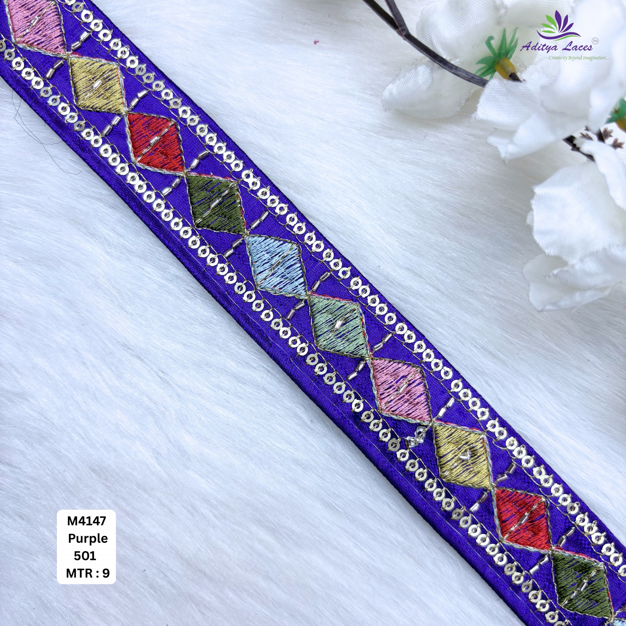 Premium Multicolor Malbari Embroidery Lace Trim Designer Saree Border Bridal Beads Lace for Ethnic Fashion