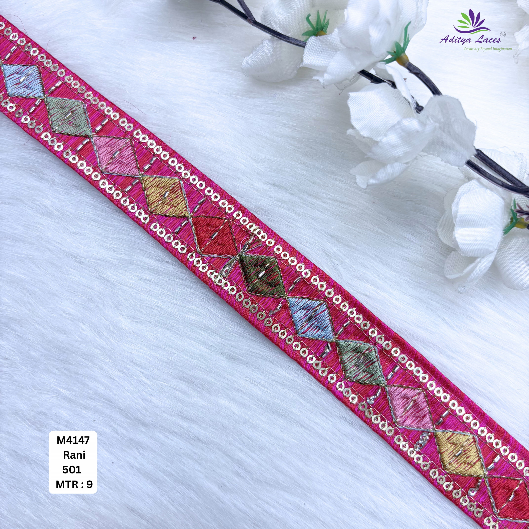 Premium Multicolor Malbari Embroidery Lace Trim Designer Saree Border Bridal Beads Lace for Ethnic Fashion