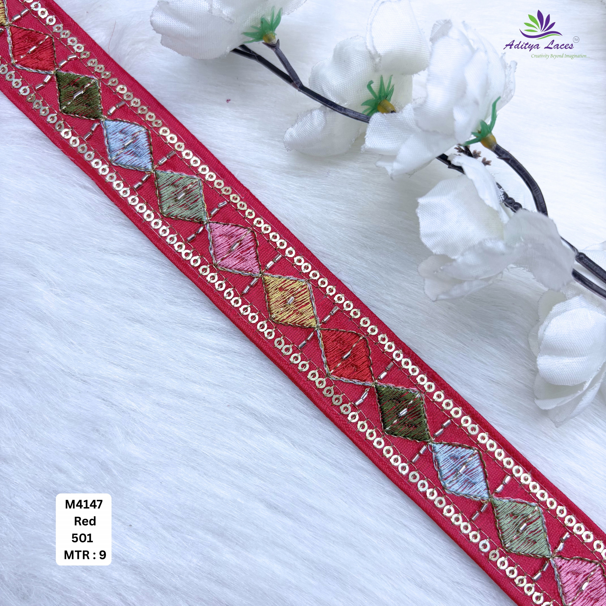 Premium Multicolor Malbari Embroidery Lace Trim Designer Saree Border Bridal Beads Lace for Ethnic Fashion