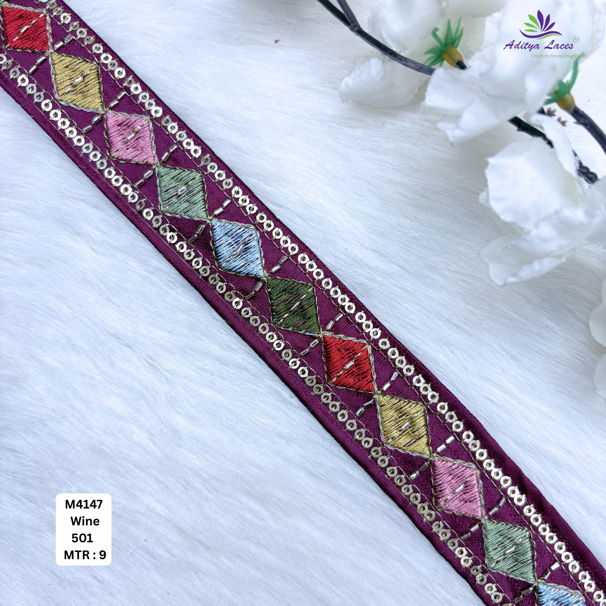 Premium Multicolor Malbari Embroidery Lace Trim Designer Saree Border Bridal Beads Lace for Ethnic Fashion