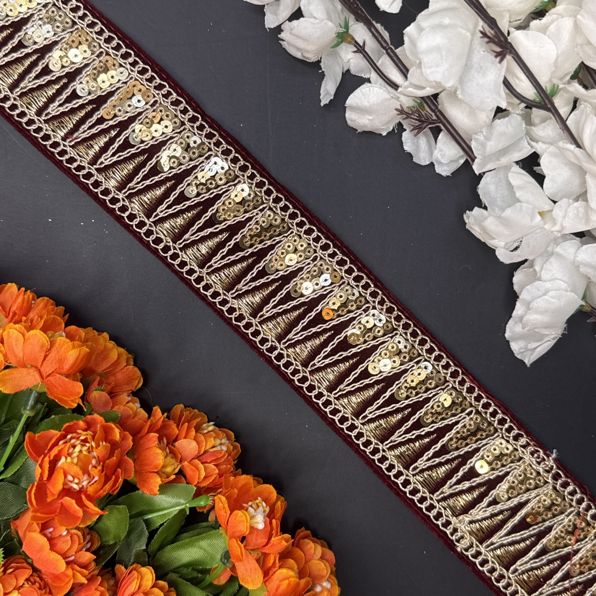 Decorative Velvet Lace Border Trim for Saree Lehenga Bridal Wear