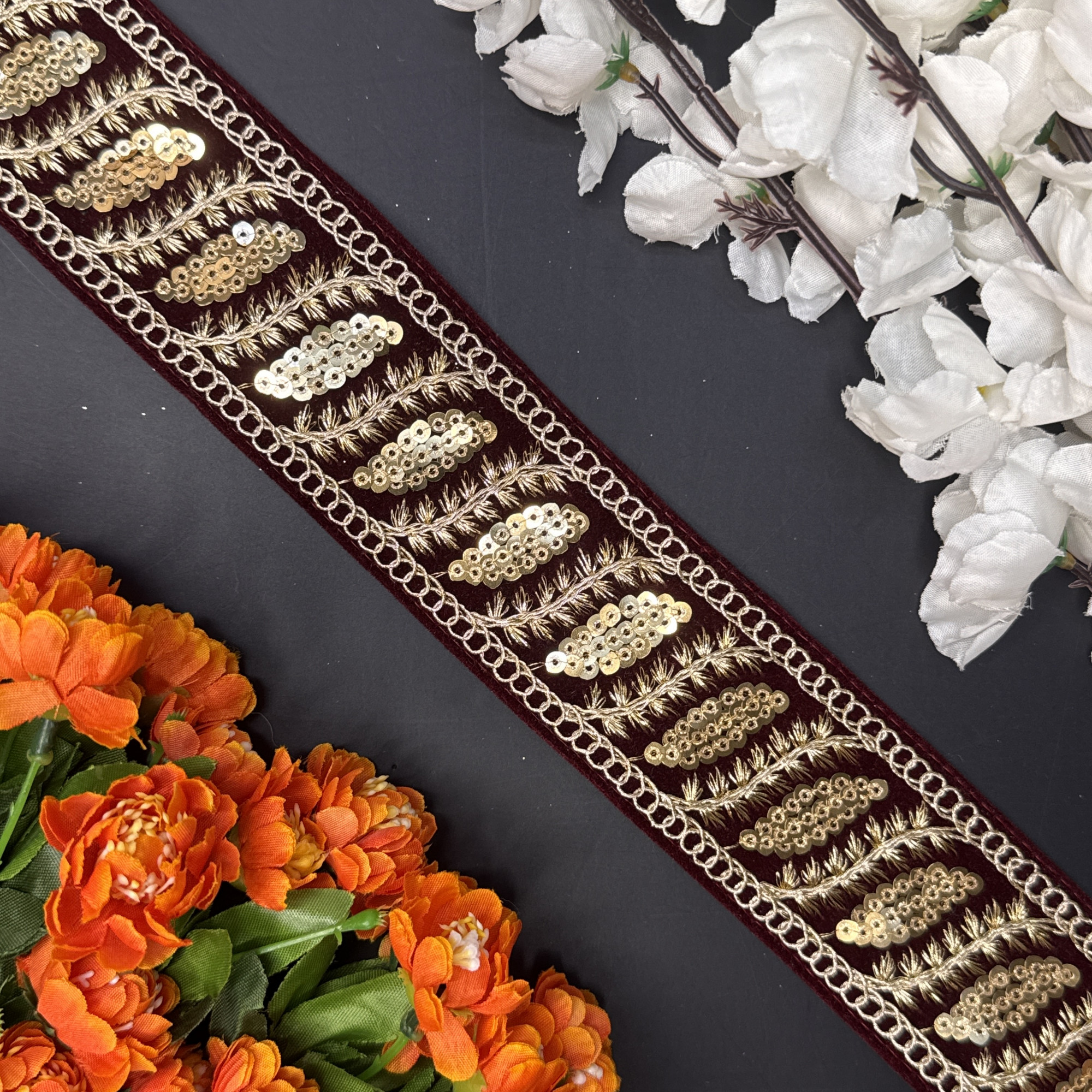 Decorative Velvet Lace Border Trim for Saree Lehenga Bridal Wear