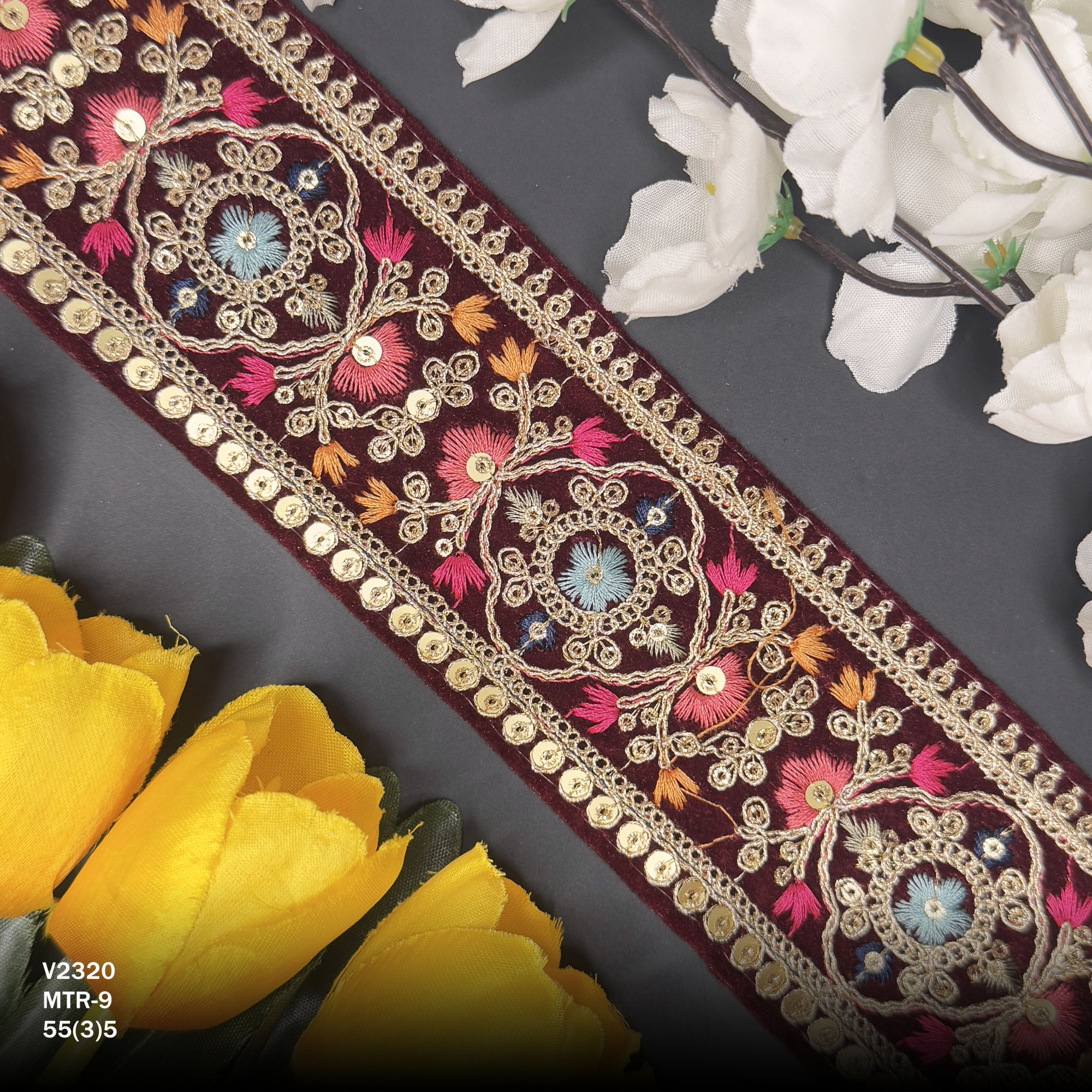 Traditional Velvet Lace Border Trim for Saree Lehenga Bridal Wear