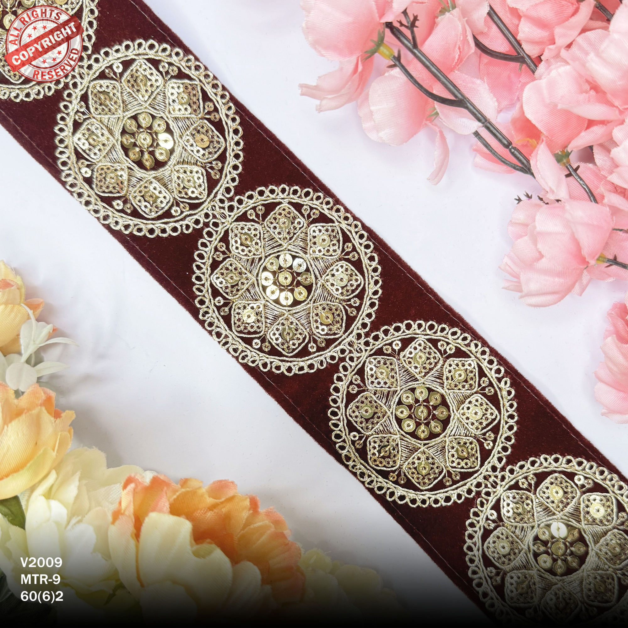 Luxury Velvet Lace Border Trim for Saree Lehenga Bridal Wear
