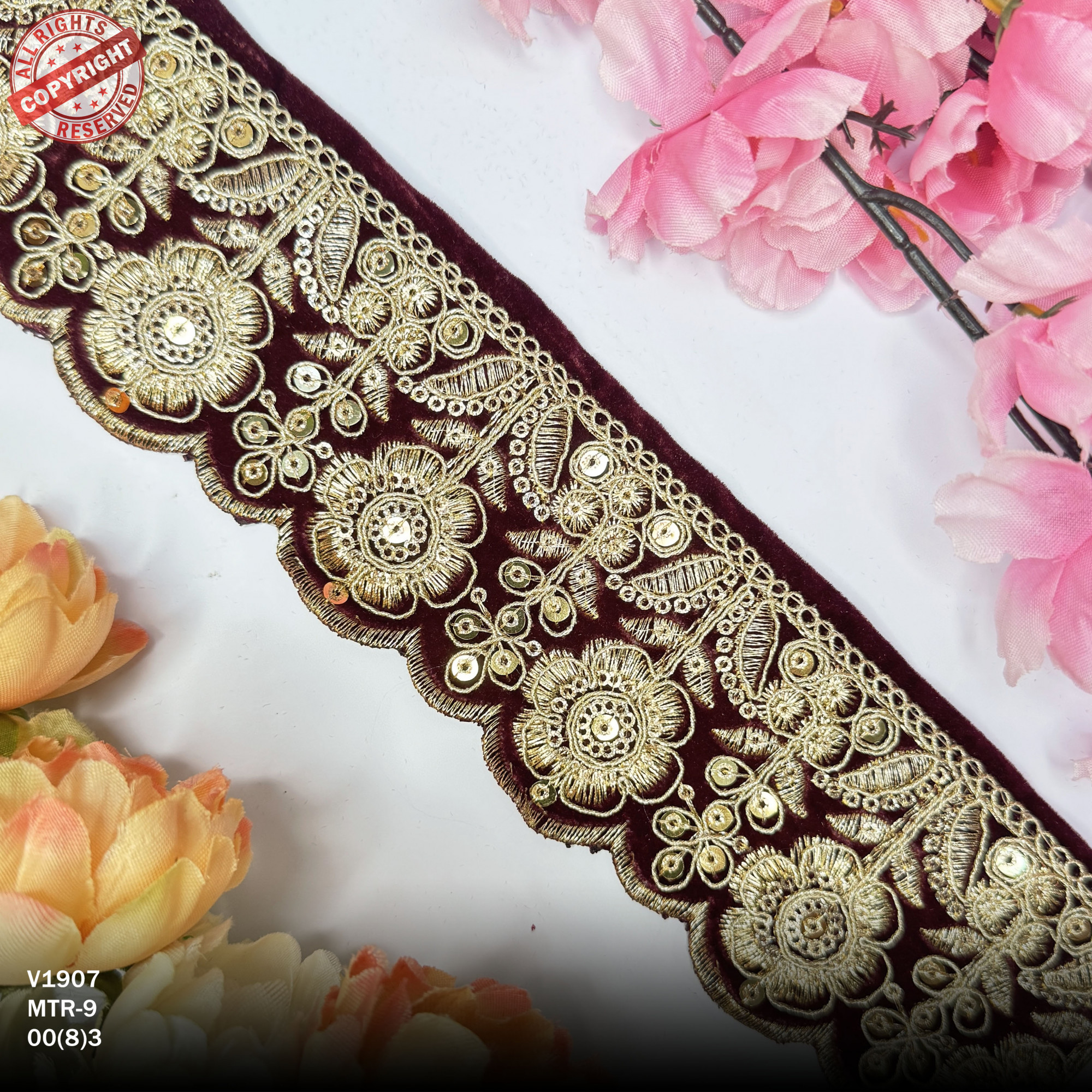 Designer Velvet Lace Border Trim for Saree Lehenga Bridal Wear