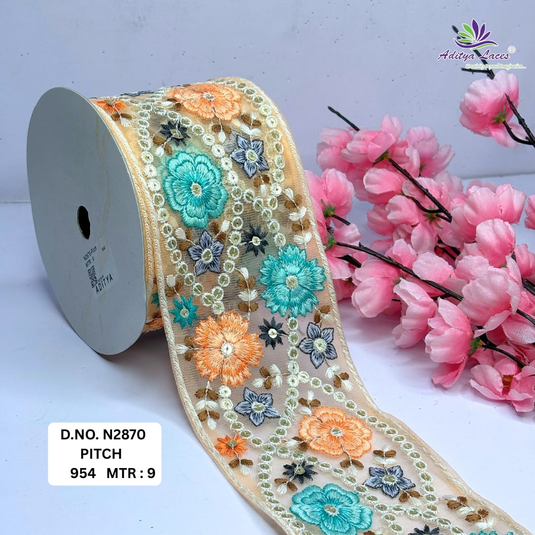 Traditional Embroidered Net Lace Border for Saree Bridal Wear