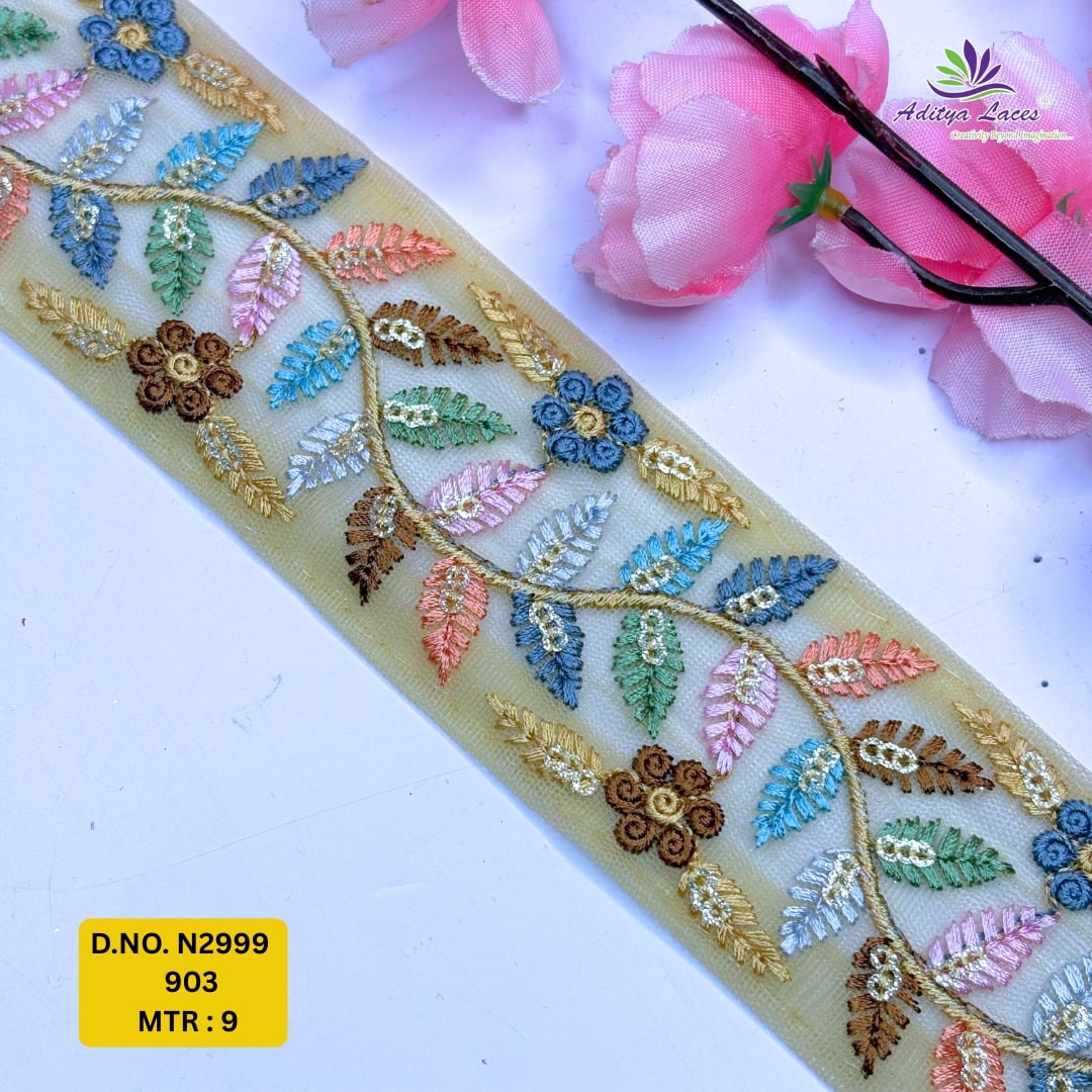 Fancy Embroidered Net Lace Border for Saree Bridal Wear