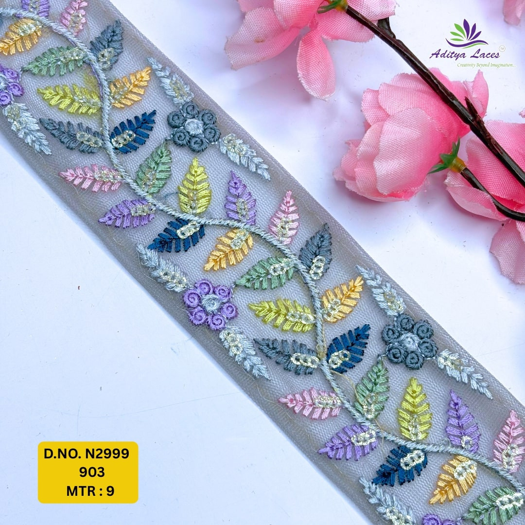 Fancy Embroidered Net Lace Border for Saree Bridal Wear