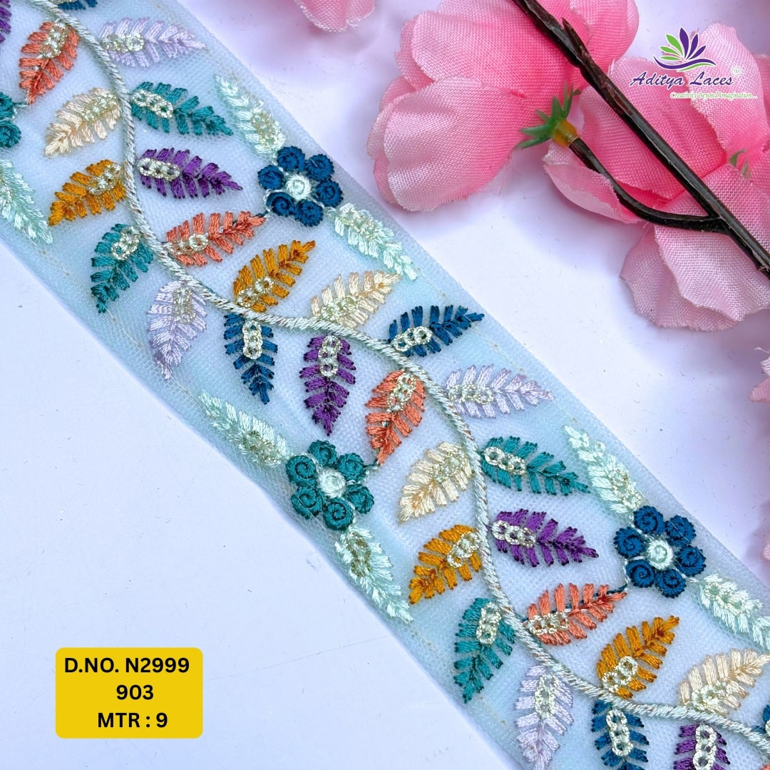 Fancy Embroidered Net Lace Border for Saree Bridal Wear