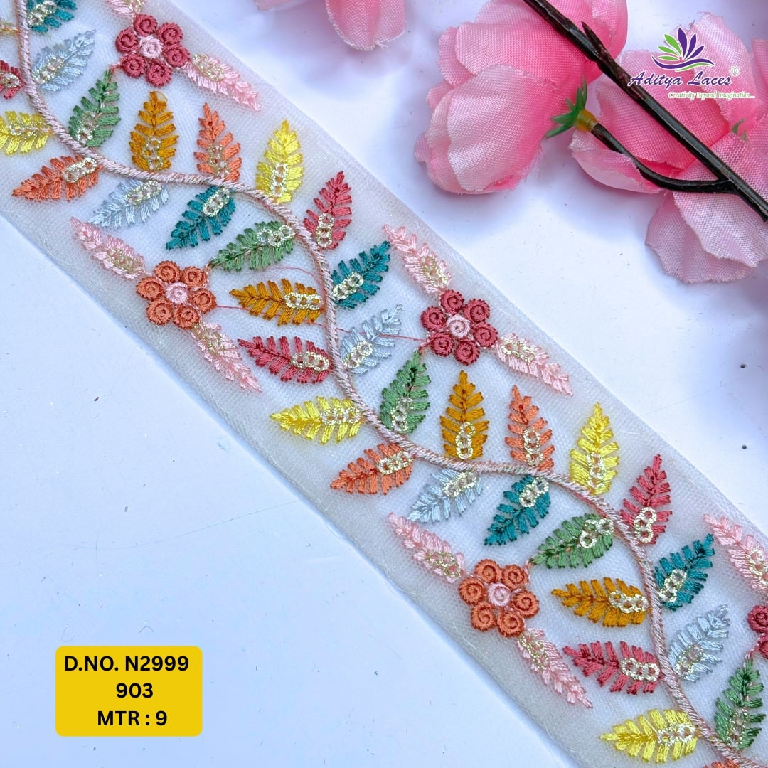 Fancy Embroidered Net Lace Border for Saree Bridal Wear