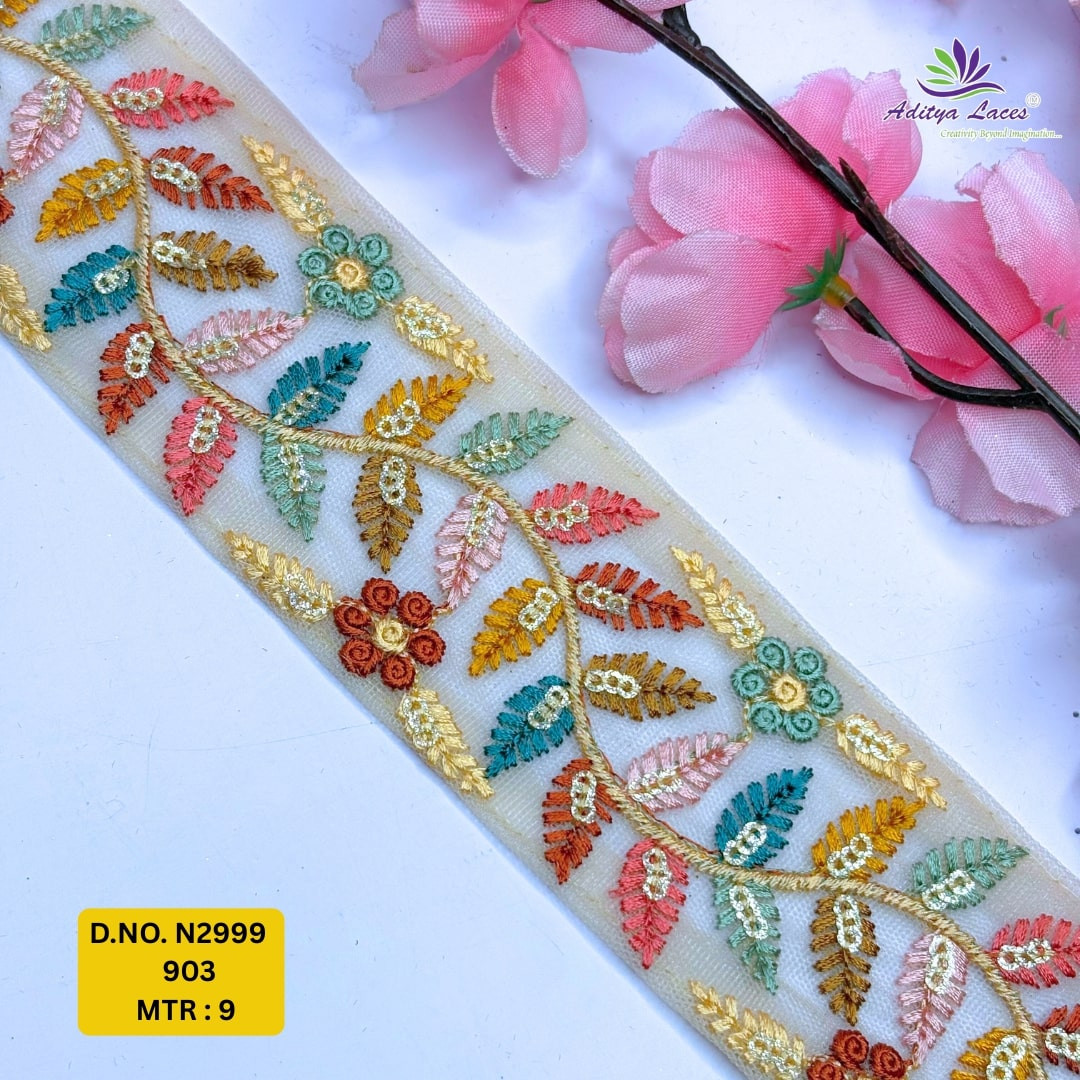 Fancy Embroidered Net Lace Border for Saree Bridal Wear