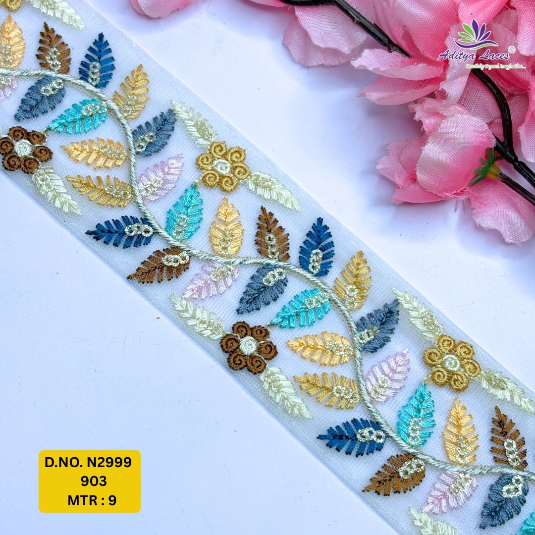Fancy Embroidered Net Lace Border for Saree Bridal Wear