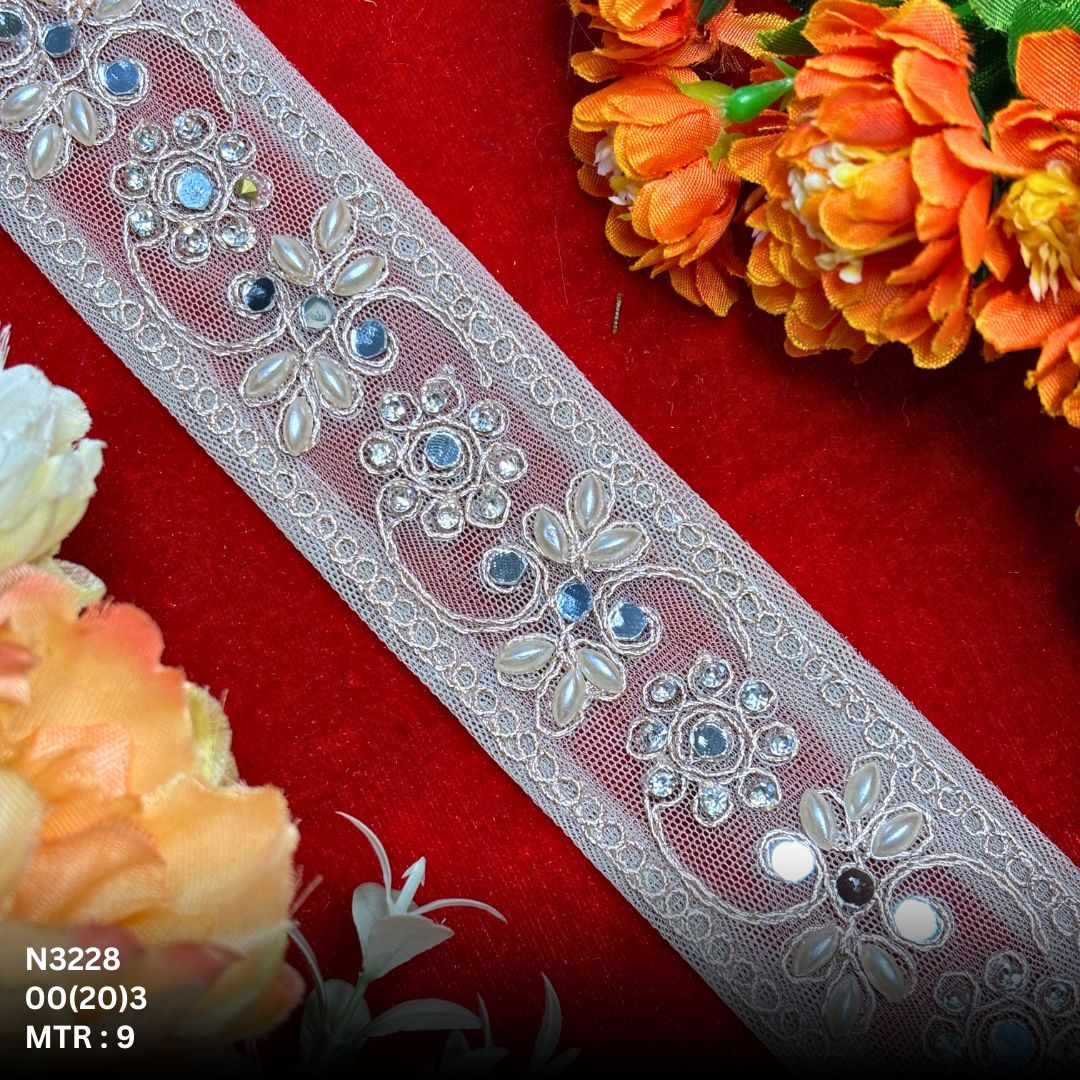 Premium Net Handwork Lace Border for Saree Bridal Wear