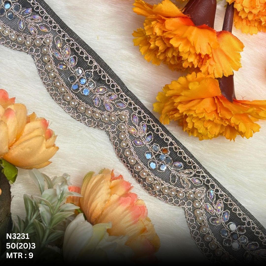 Fancy Net Handwork Lace Border for Saree Bridal Wear