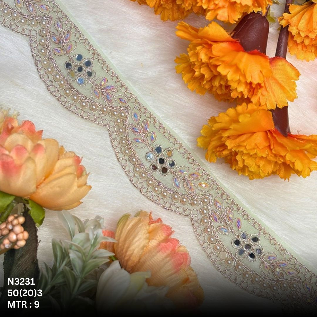 Fancy Net Handwork Lace Border for Saree Bridal Wear