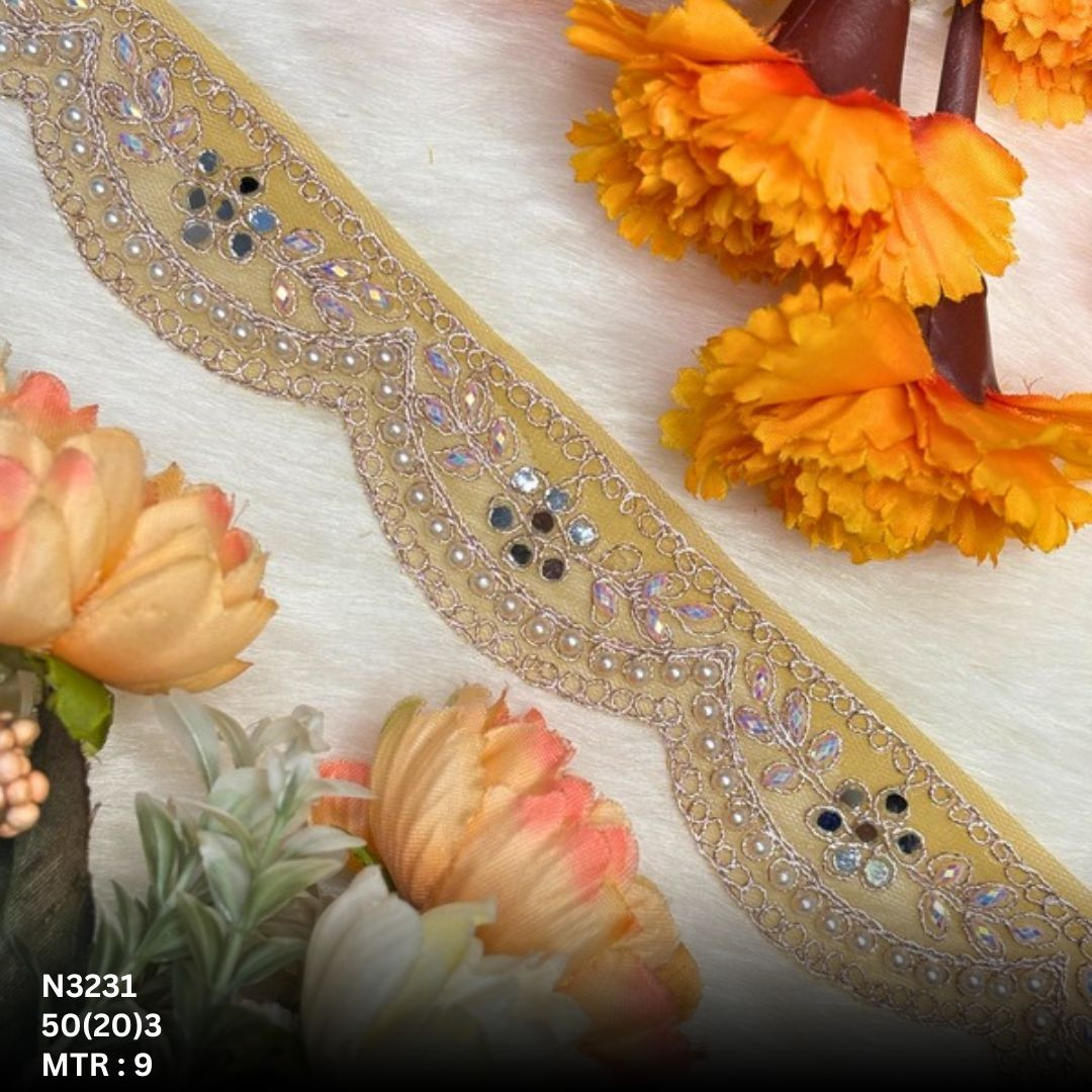 Fancy Net Handwork Lace Border for Saree Bridal Wear