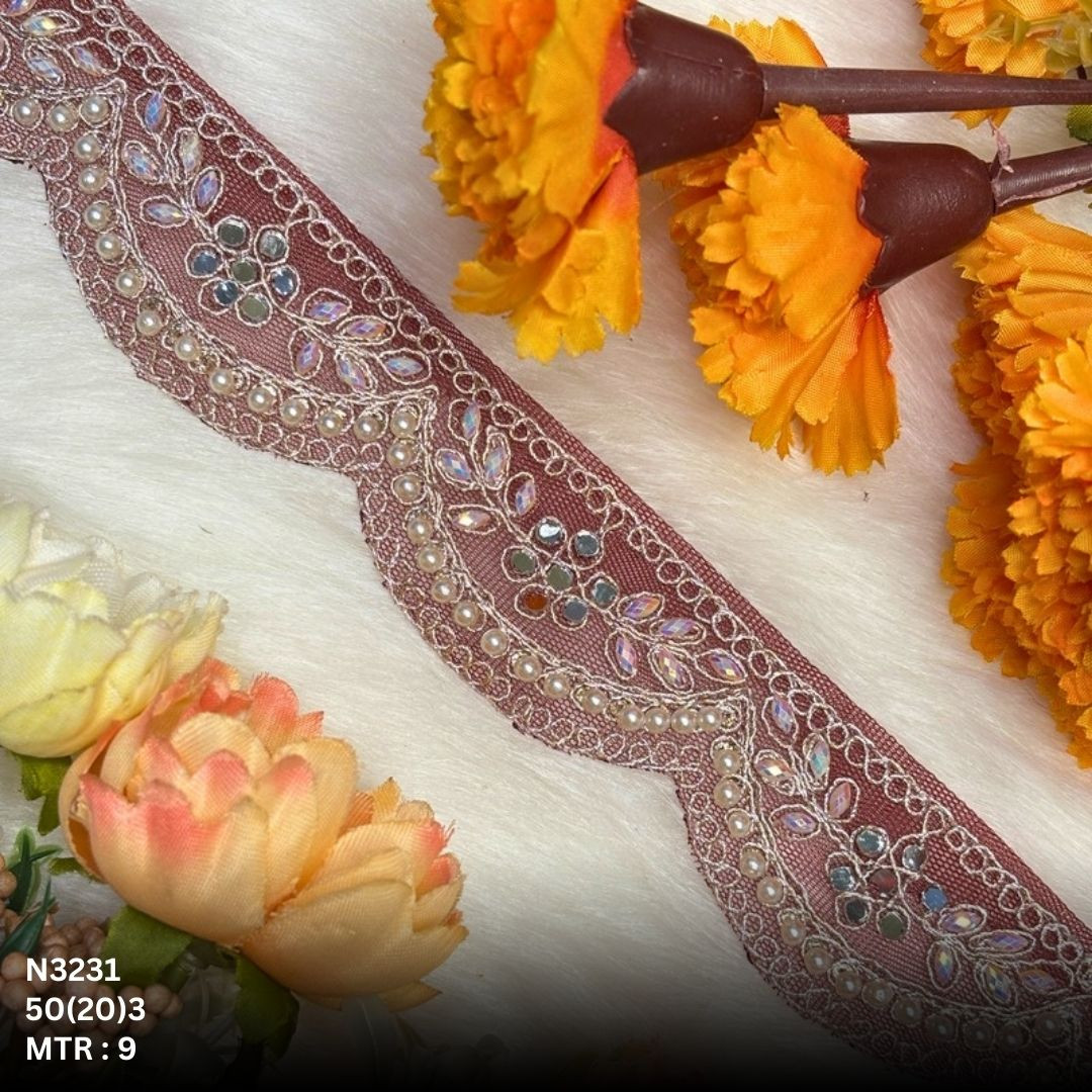 Fancy Net Handwork Lace Border for Saree Bridal Wear