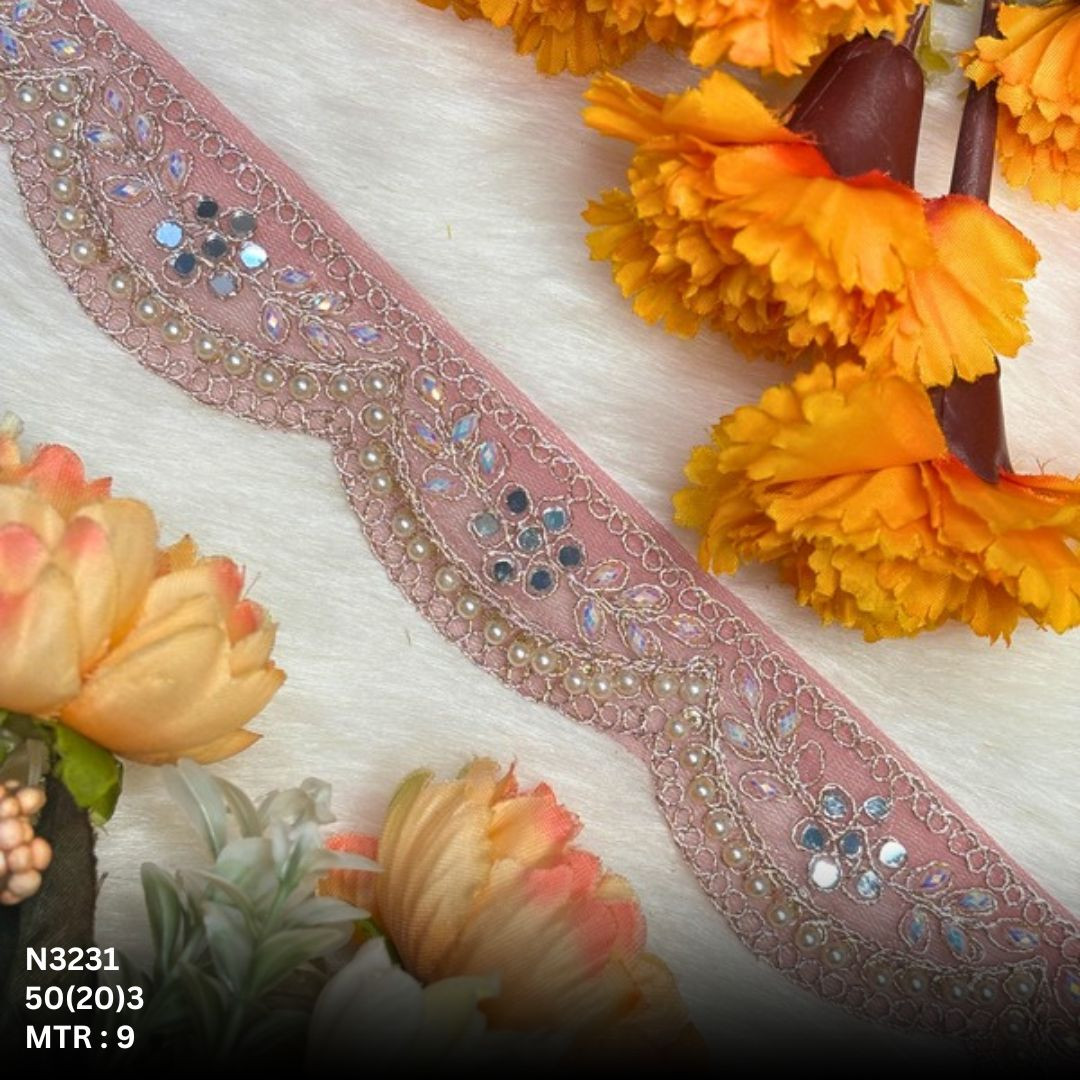 Fancy Net Handwork Lace Border for Saree Bridal Wear