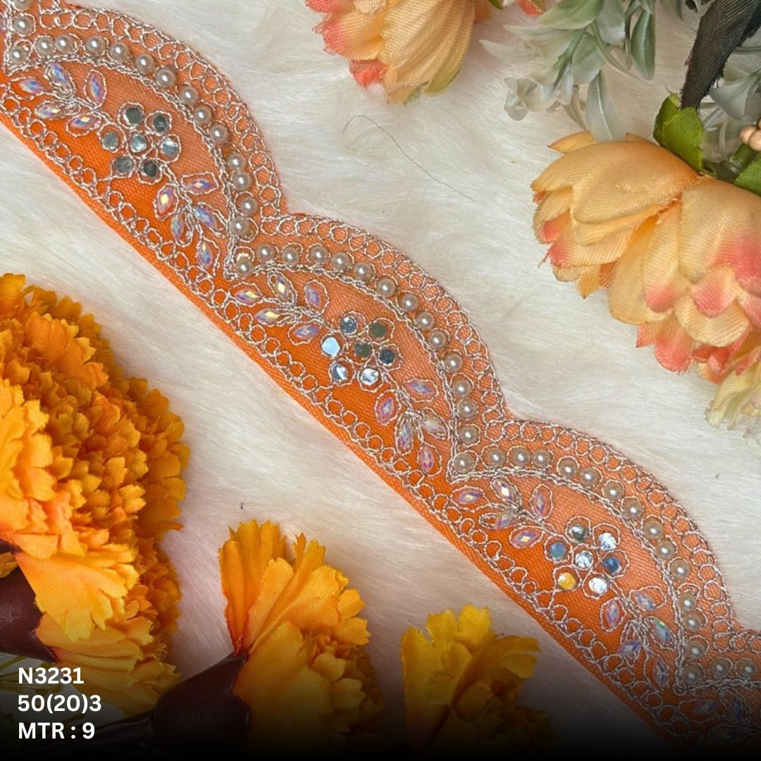 Fancy Net Handwork Lace Border for Saree Bridal Wear