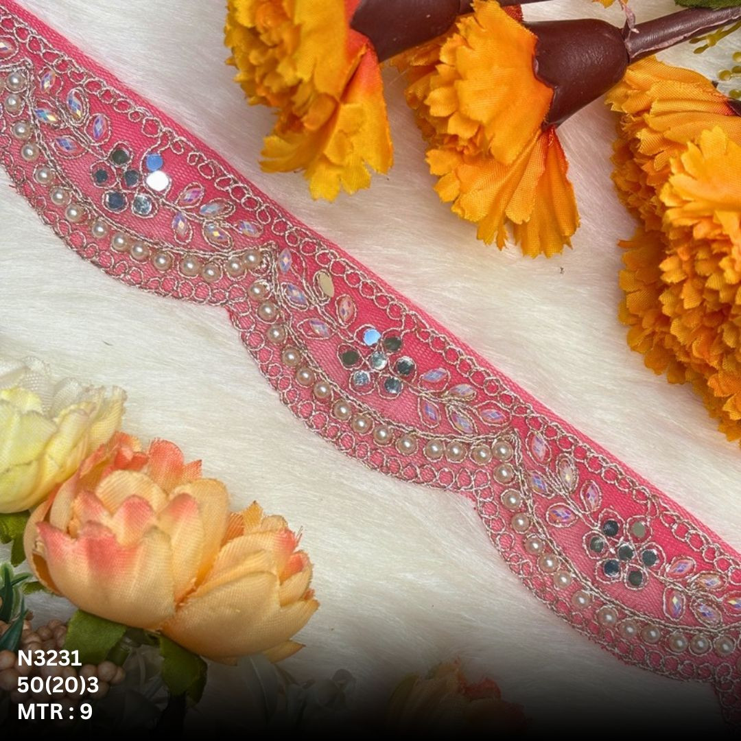 Fancy Net Handwork Lace Border for Saree Bridal Wear