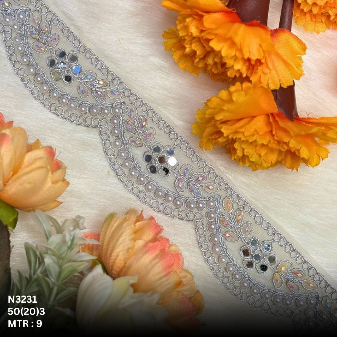 Fancy Net Handwork Lace Border for Saree Bridal Wear