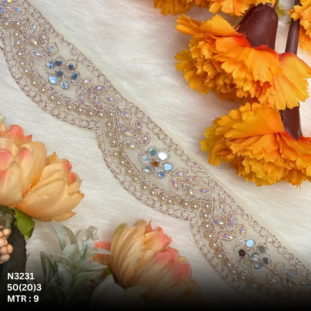 Fancy Net Handwork Lace Border for Saree Bridal Wear