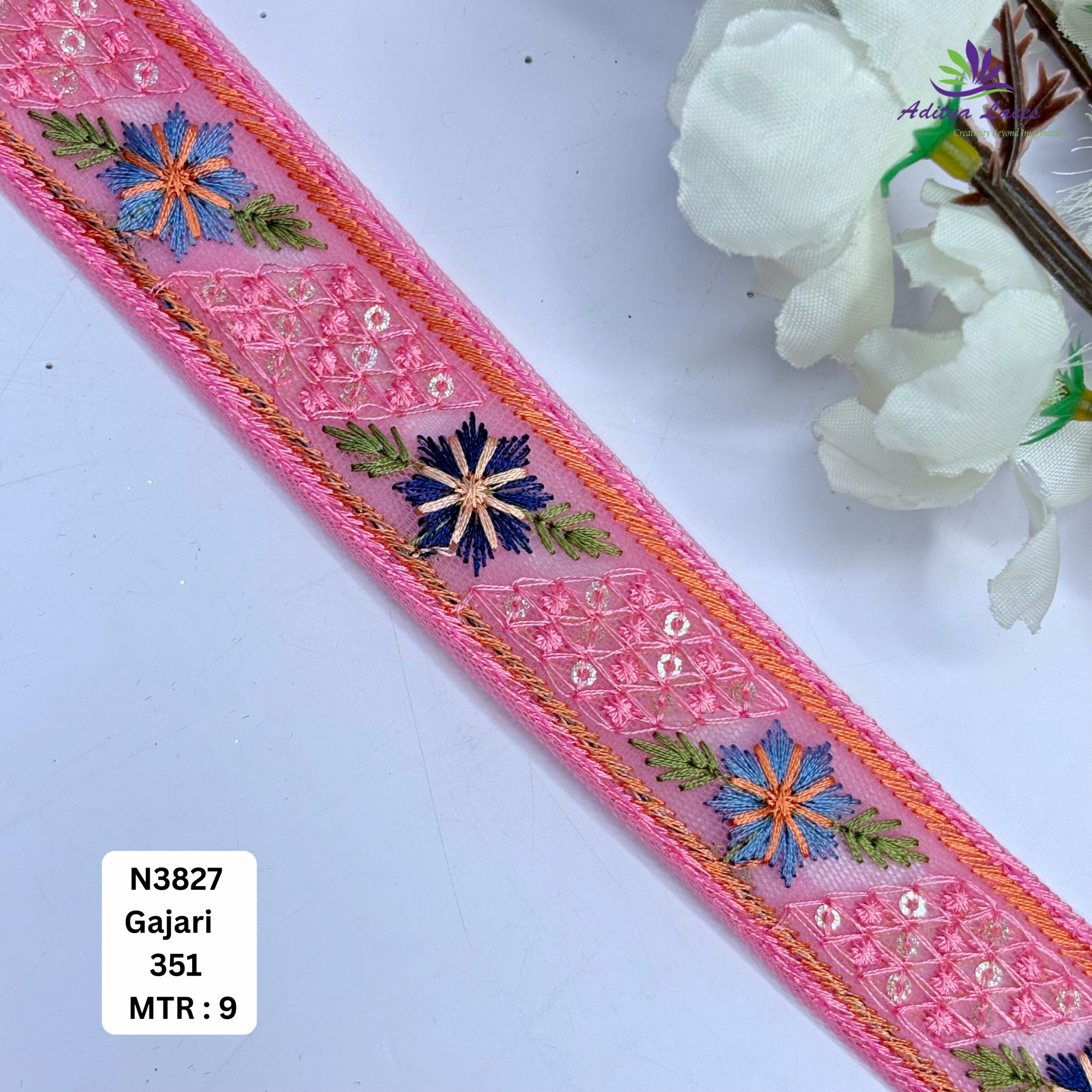 Decorative Embroidered Net Lace Border for Saree Bridal Wear