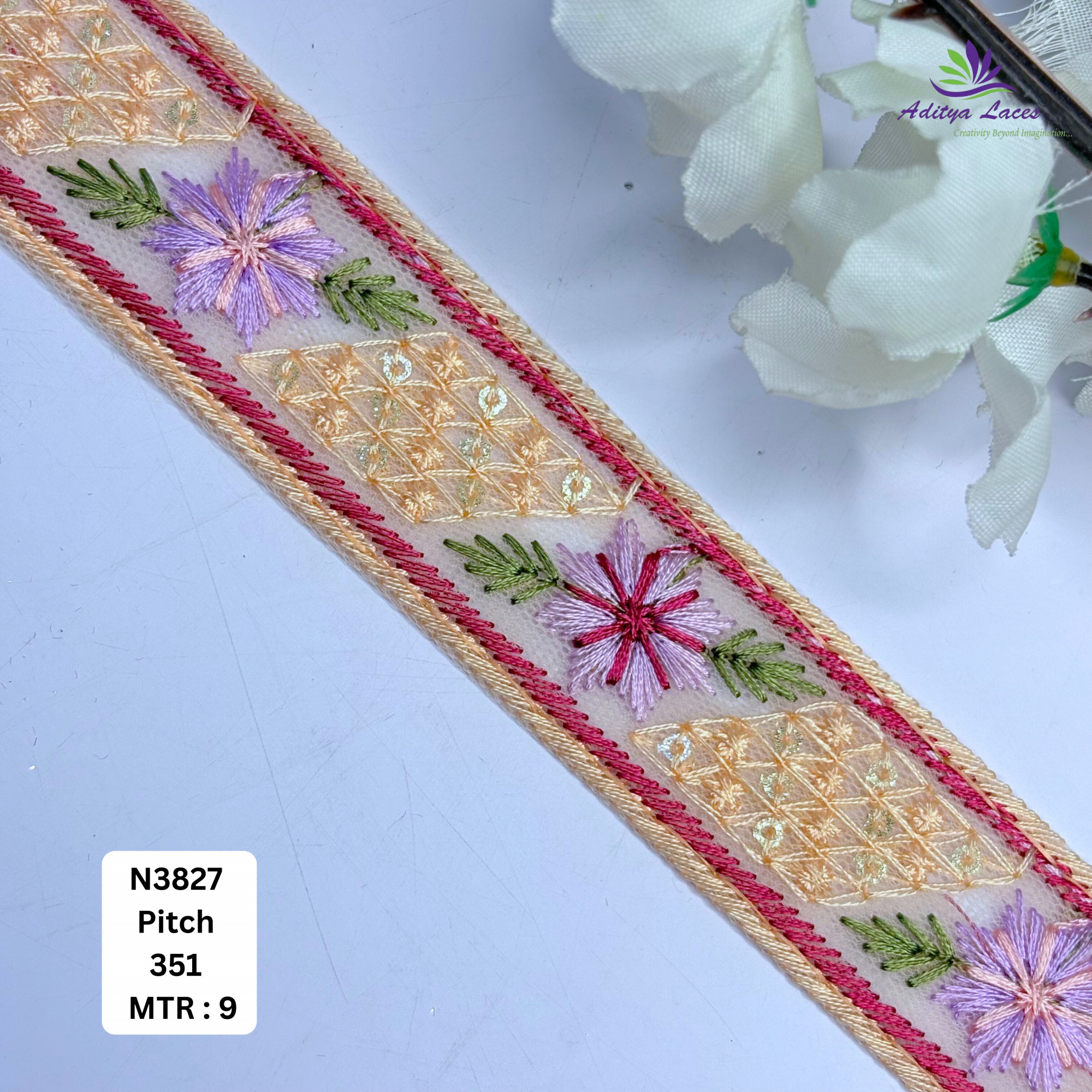 Decorative Embroidered Net Lace Border for Saree Bridal Wear