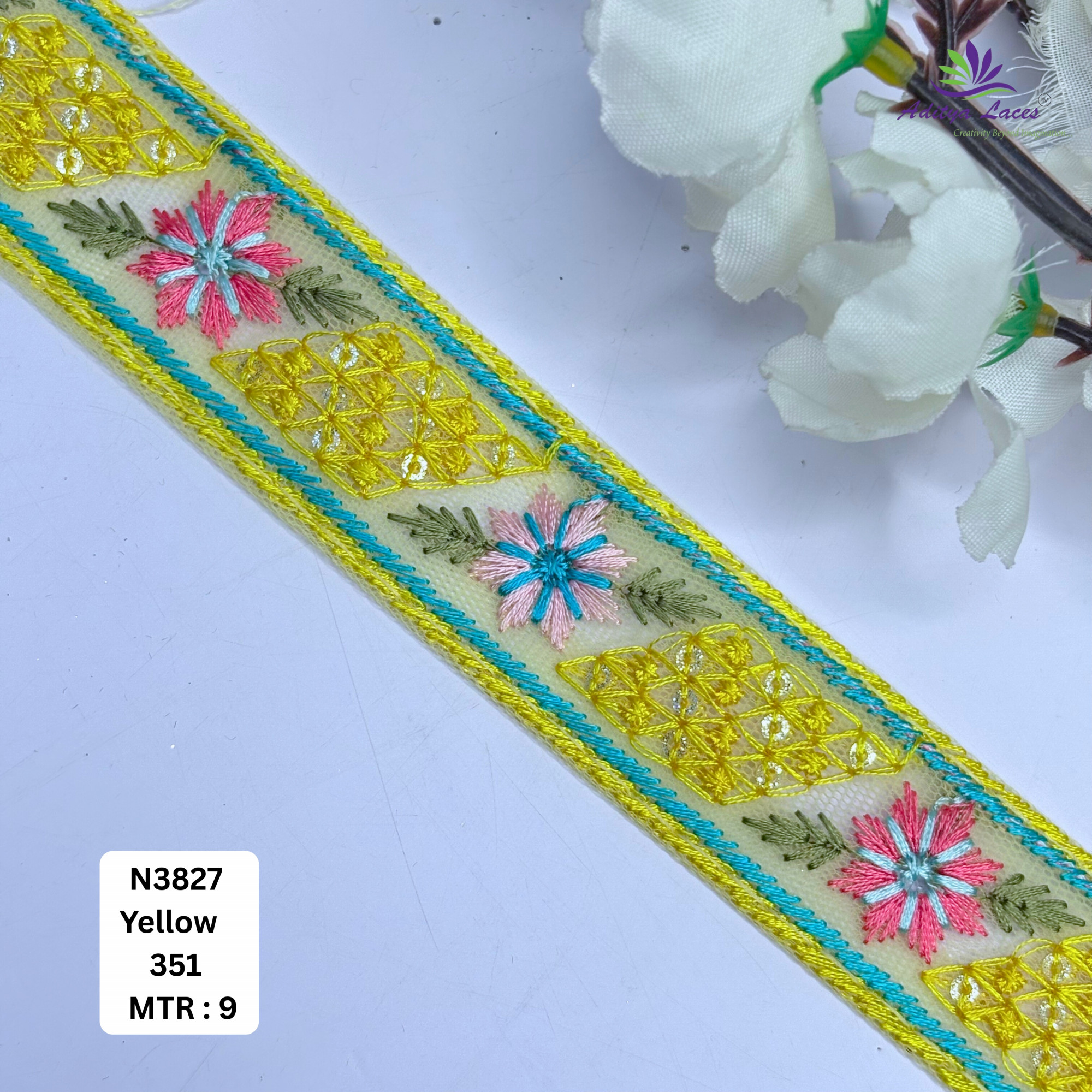 Decorative Embroidered Net Lace Border for Saree Bridal Wear