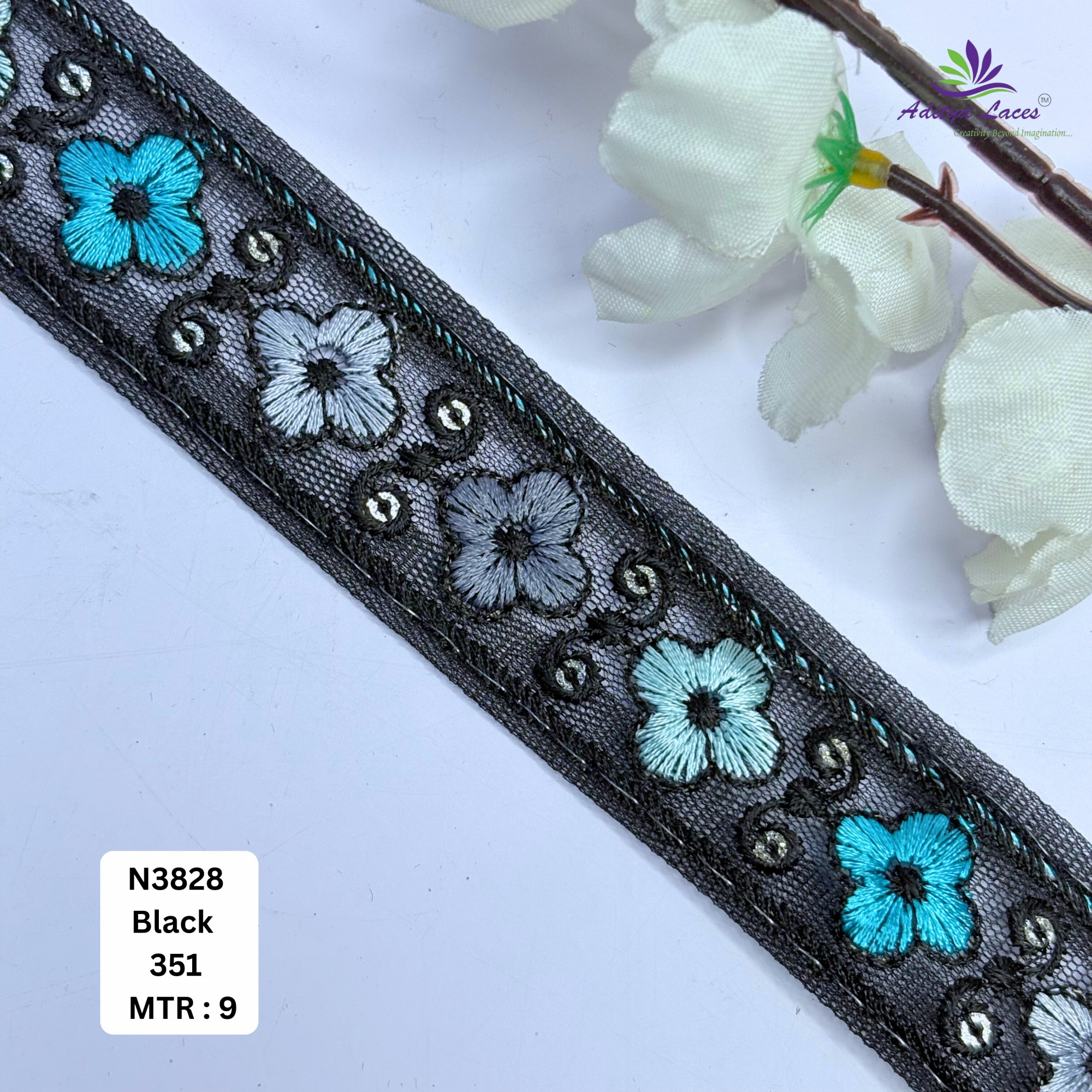 Traditional Embroidered Net Lace Border for Saree Bridal Wear