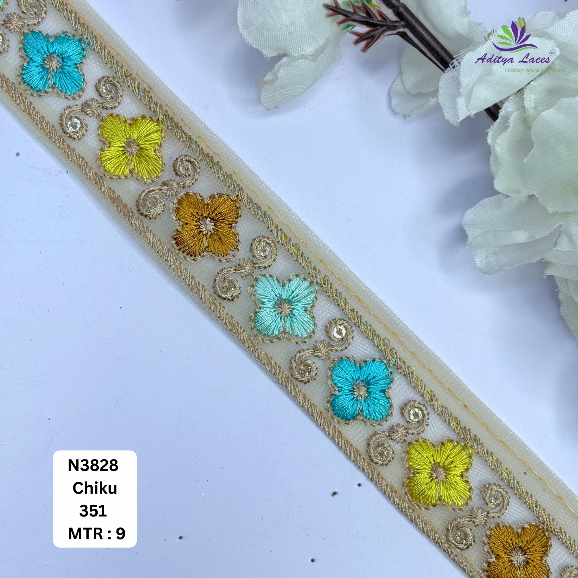 Traditional Embroidered Net Lace Border for Saree Bridal Wear