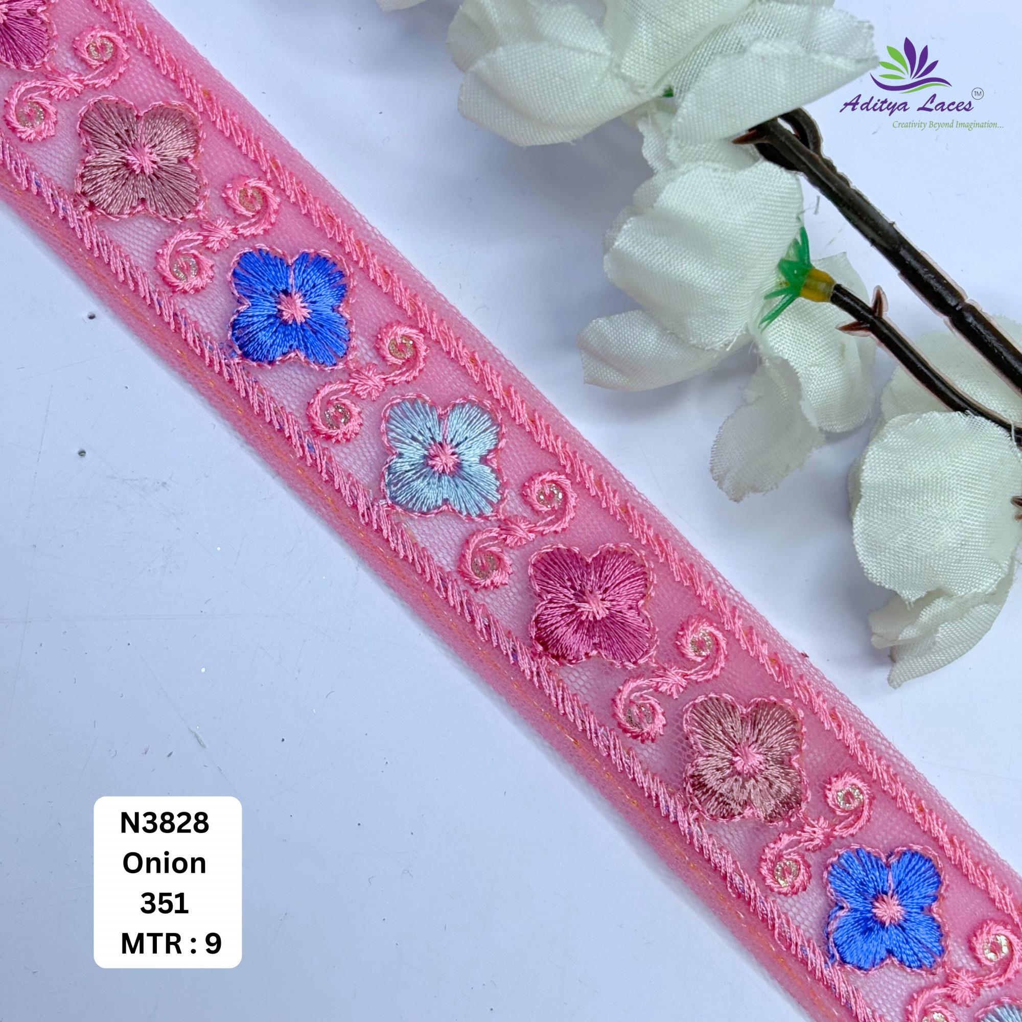 Traditional Embroidered Net Lace Border for Saree Bridal Wear