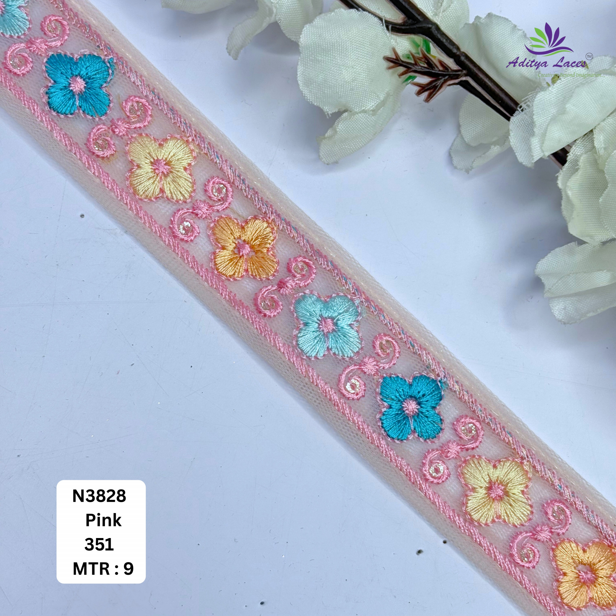 Traditional Embroidered Net Lace Border for Saree Bridal Wear