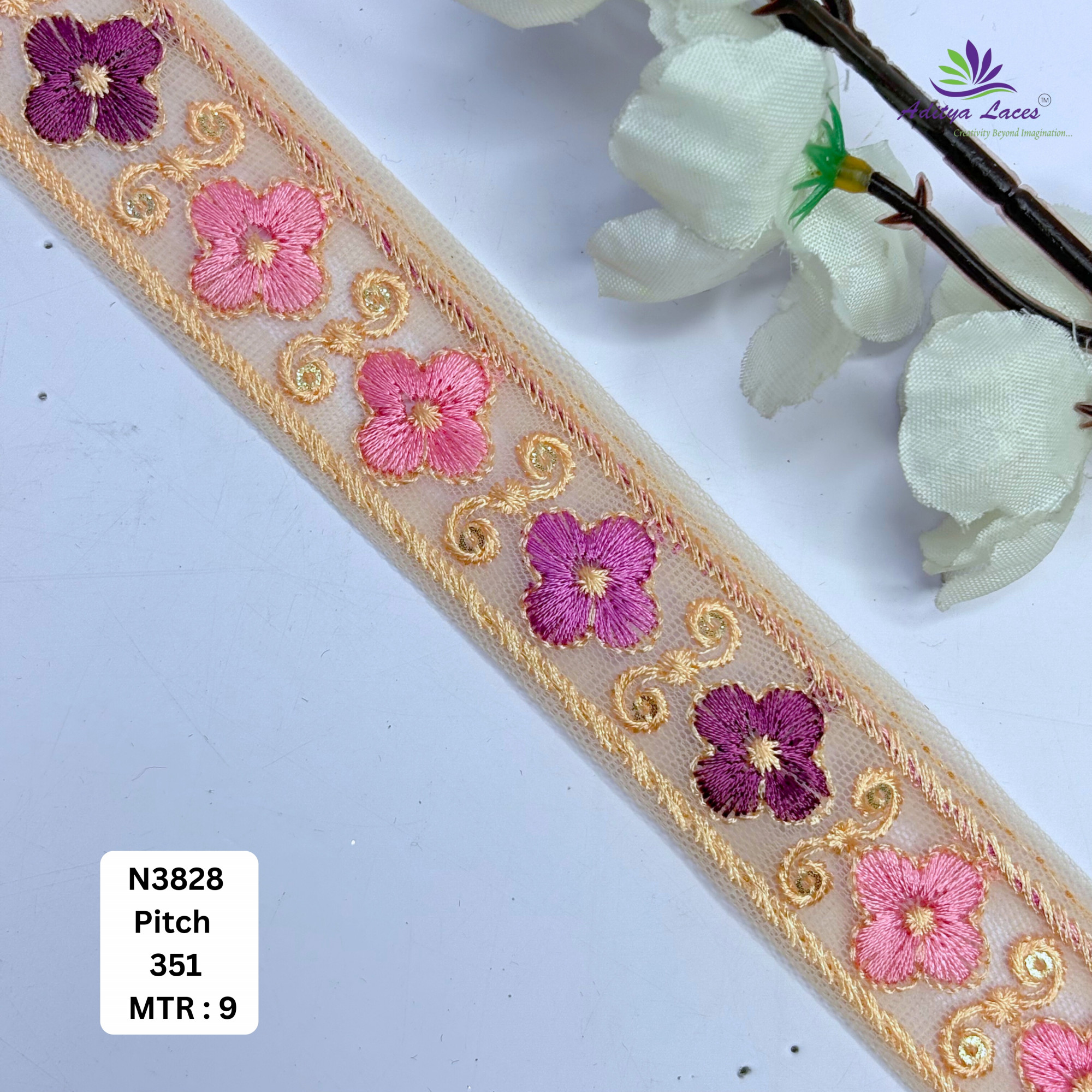 Traditional Embroidered Net Lace Border for Saree Bridal Wear